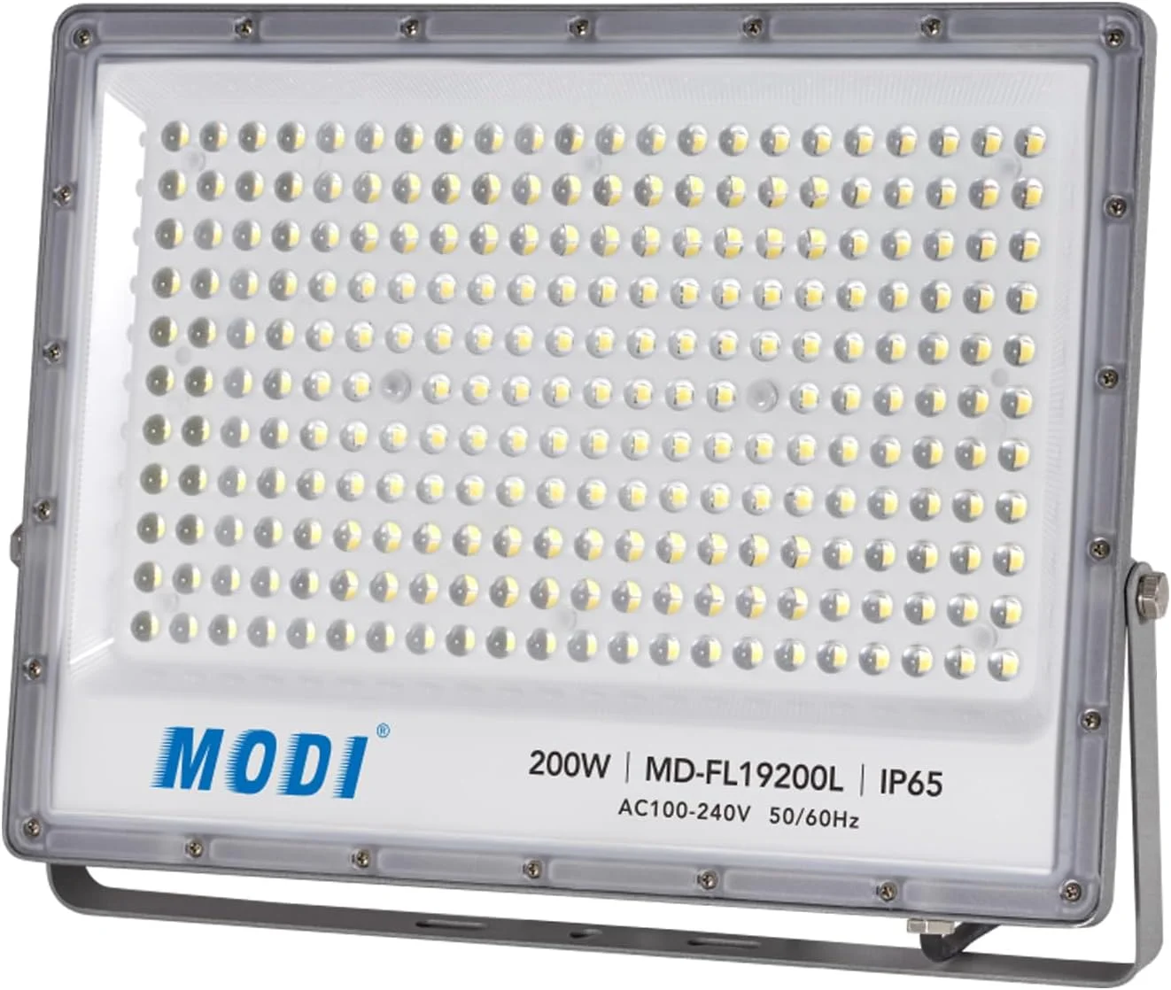 چراغ پروژکتور ال ای دی SMD مدل MODI با ابعاد 396x305x26mm و استاندارد IP65 - نور سفید گرم، 200 وات | 20000 لومن، ضد آب، مناسب فضای باز | نورپردازی فوق العاده روشن برای حیاط، استادیوم، زمین بازی، چمن