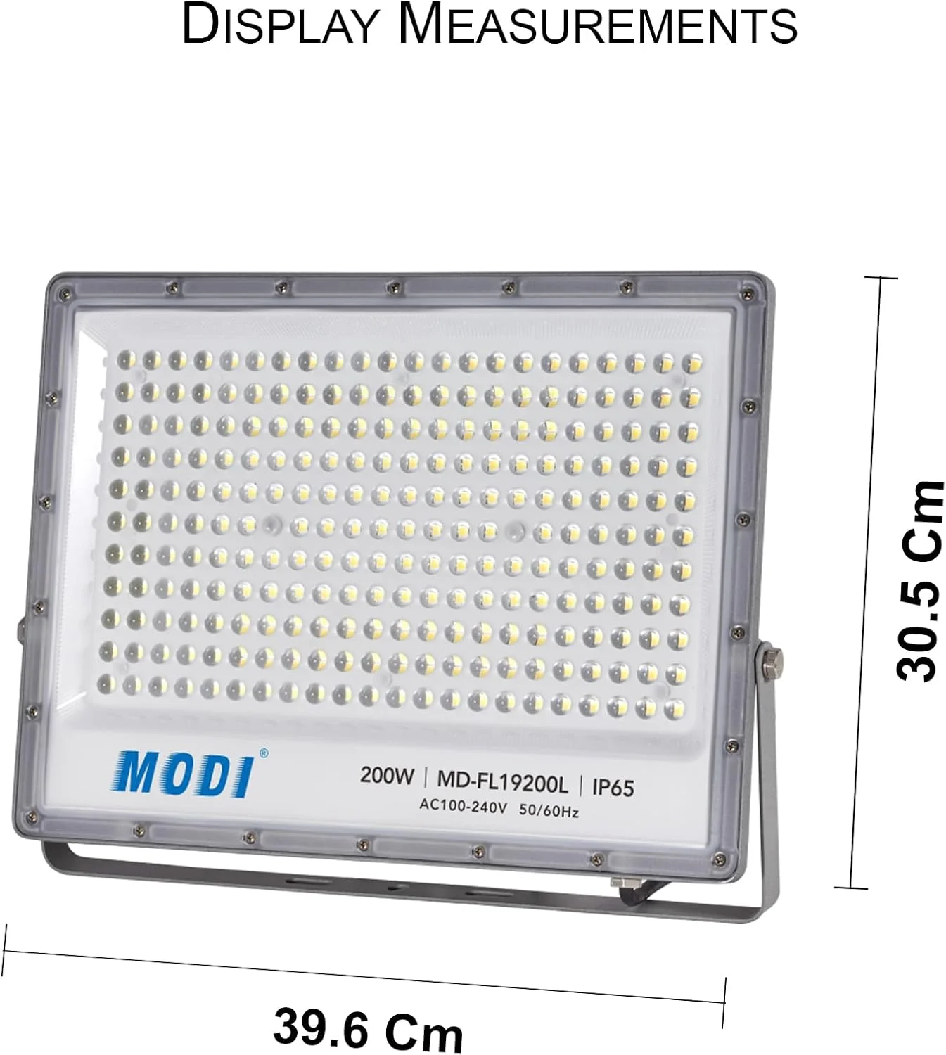 چراغ پروژکتور ال ای دی SMD مدل MODI با ابعاد 396x305x26mm و استاندارد IP65 - نور سفید گرم، 200 وات | 20000 لومن، ضد آب، مناسب فضای باز | نورپردازی فوق العاده روشن برای حیاط، استادیوم، زمین بازی، چمن