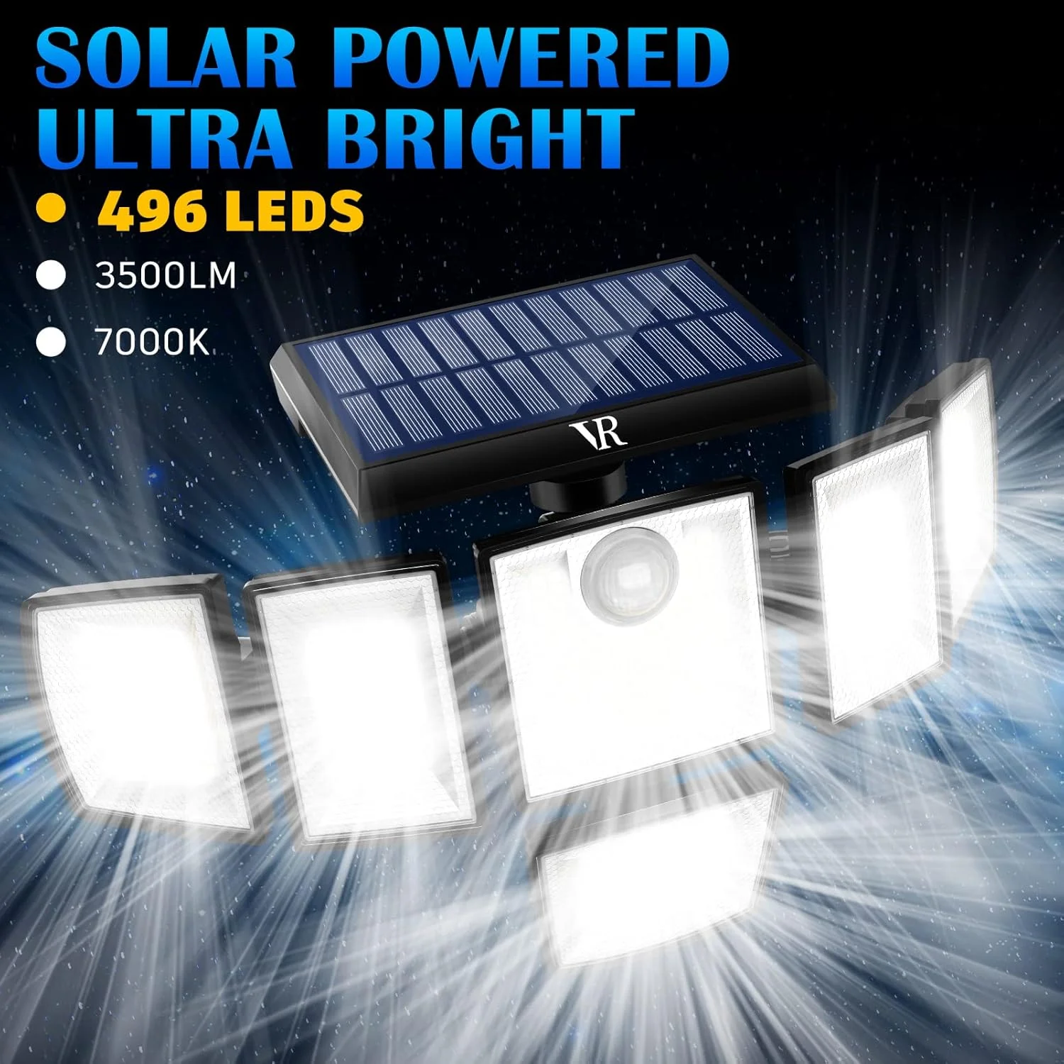 چراغ های خورشیدی حسگر حرکتی VENSSTNOR برای فضای باز - 496LED با 3500LM، 3 حالت روشنایی، 3 سطح روشنایی، 6 سر با روشنایی 360 درجه، چراغ های امنیتی خورشیدی IP65، برای ایوان، حیاط، پاسیو، گاراژ (بسته 3 عددی)