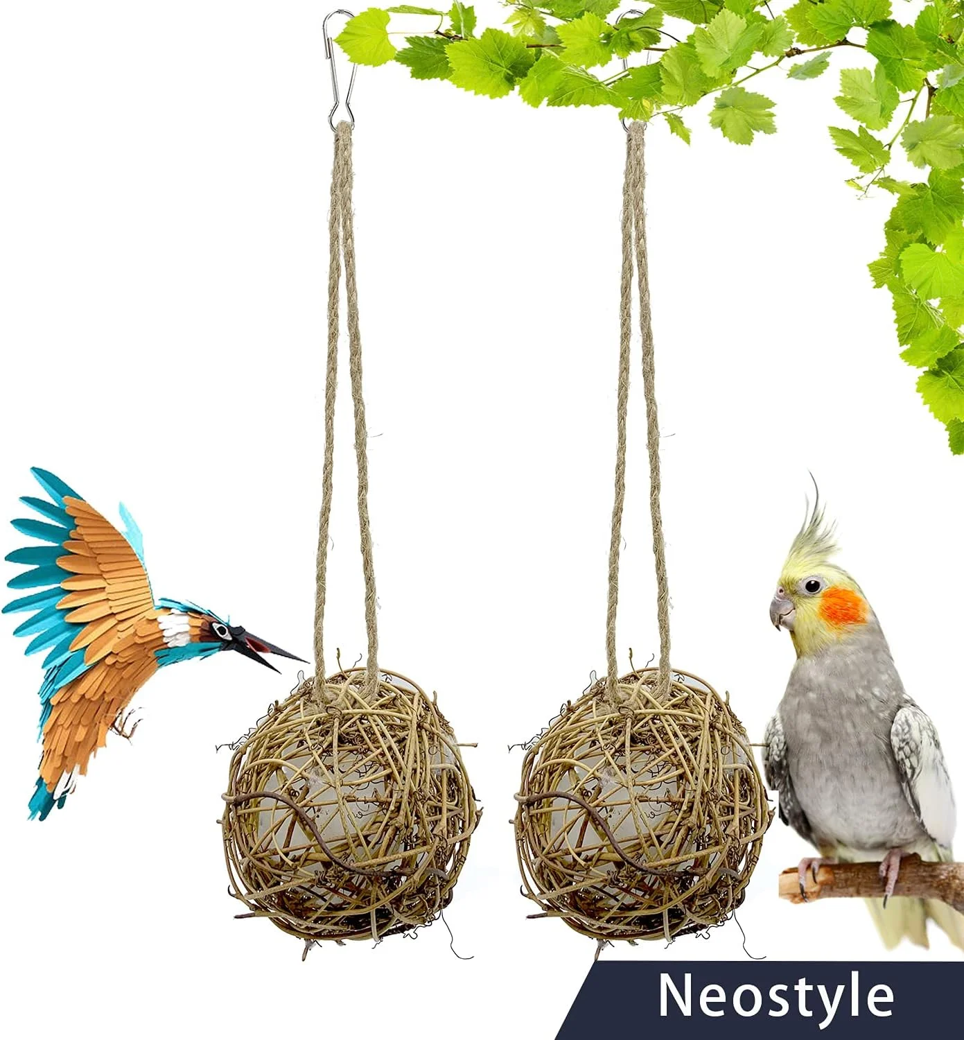 اسباب بازی جویدنی پرنده NeoStyle، مجموعه 3 عددی، لوازم جانبی قفس طوطی، اسباب بازی خردکن علوفه برای قفس طوطی، مناسب برای طوطی خاکستری آفریقایی، مرغ عشق، عروس هلندی، پاراکیت و مرغ عشق