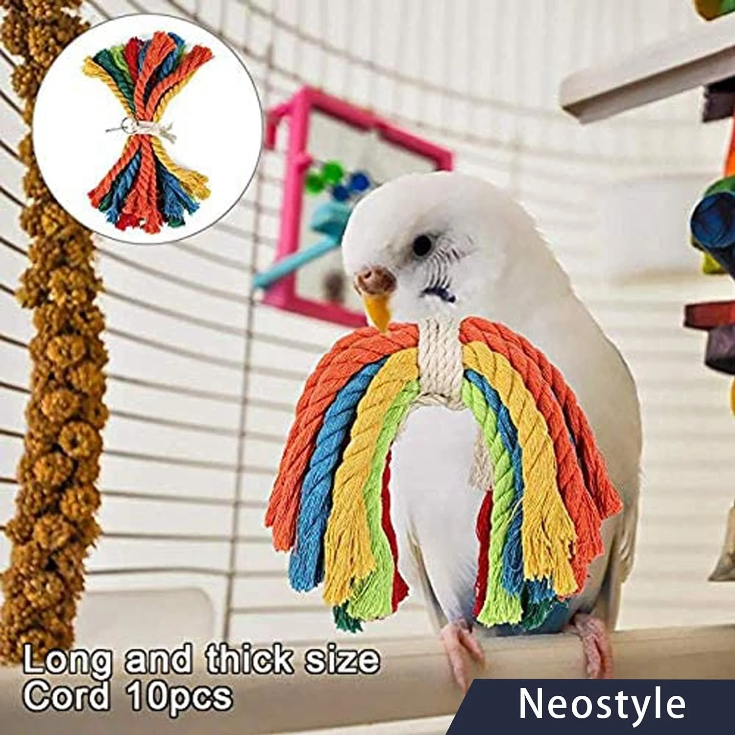 اسباب بازی پرنده NeoStyle (7 تکه)، پایه بازی قفس جویدنی با زنگ، تاب و نشیمنگاه، لوازم جانبی قفس پرنده برای پرندگان کوچک تا متوسط ​​(7 تکه)