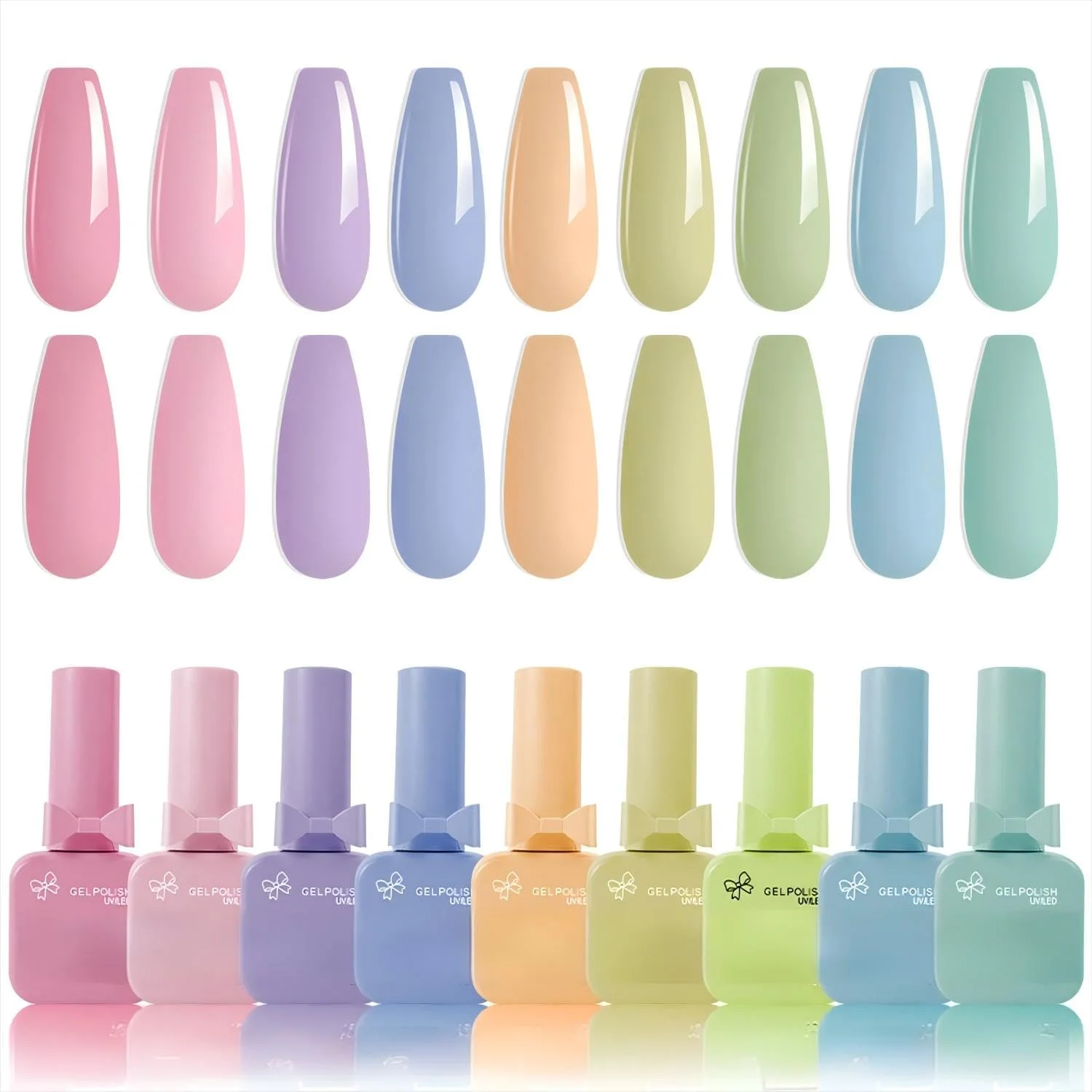 ست لاک ژل 9 عددی 15 میلی لیتری شامل کیت لاک ژل قرمز، صورتی، نود، لاک UV LED Soak Off مناسب استفاده خانگی، لایه رویی و لایه زیرین، هدیه D