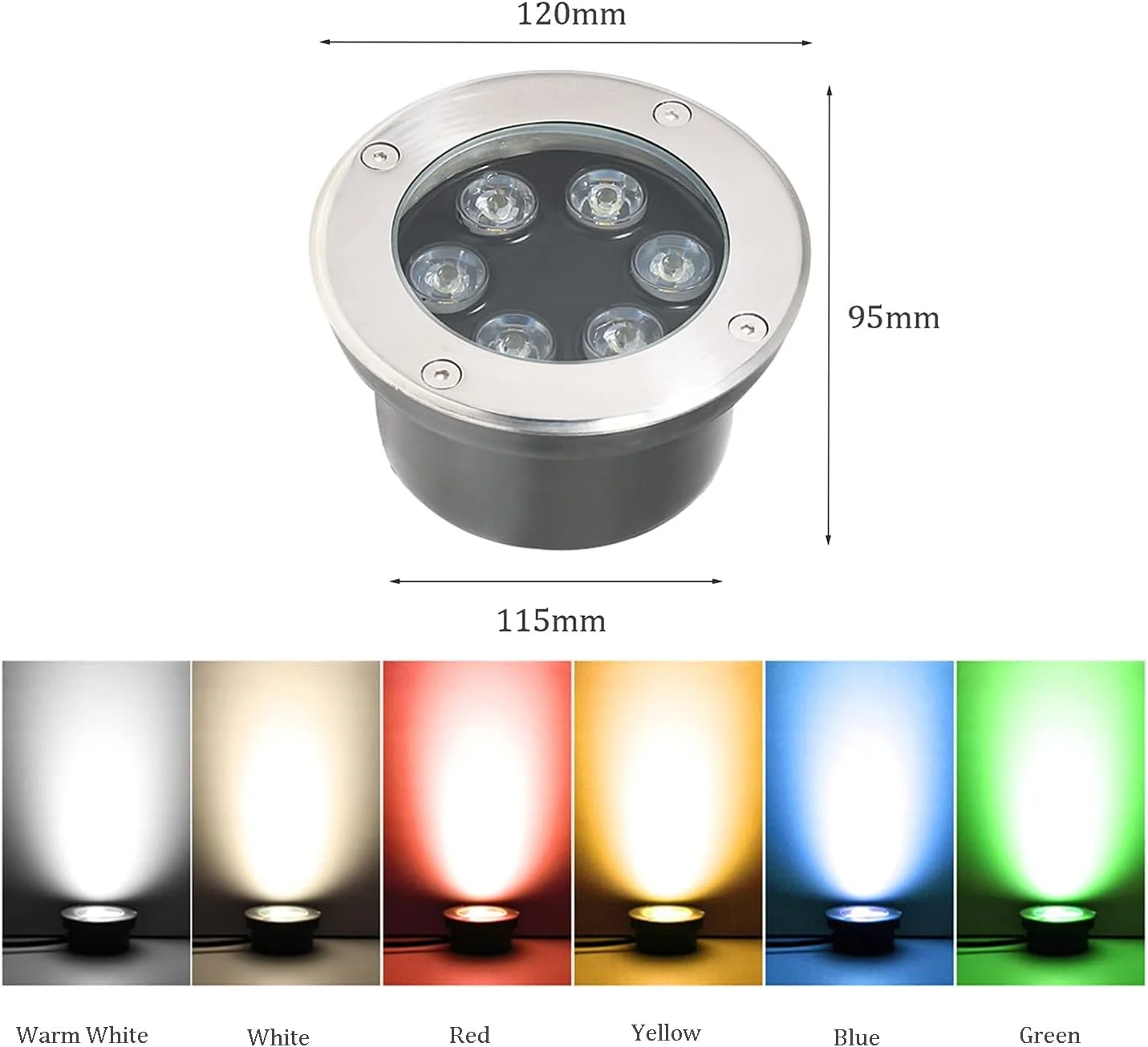 چراغ های LED دفنی 6 وات مناسب فضای باز، چراغ زیرزمینی LED ضد آب IP67، چراغ های گرد توکار برای مسیر، پاسیو، راهرو، عرشه و پله (آبی 6 وات)