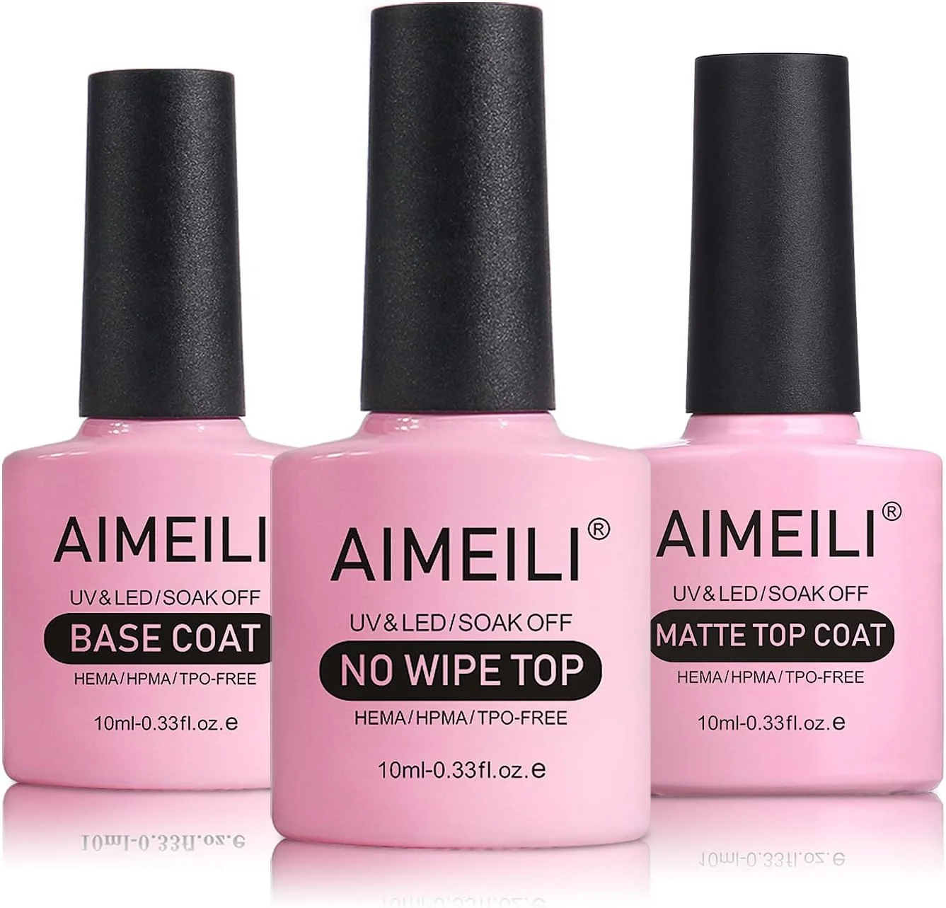 لاک ژل ناخن ایمیلی، بدون HEMA، بدون تست حیوانی، وگان - بیس کت، تاپ کت مات و تاپ کت بدون نیاز به تمیز کردن، ست 10 میلی لیتری