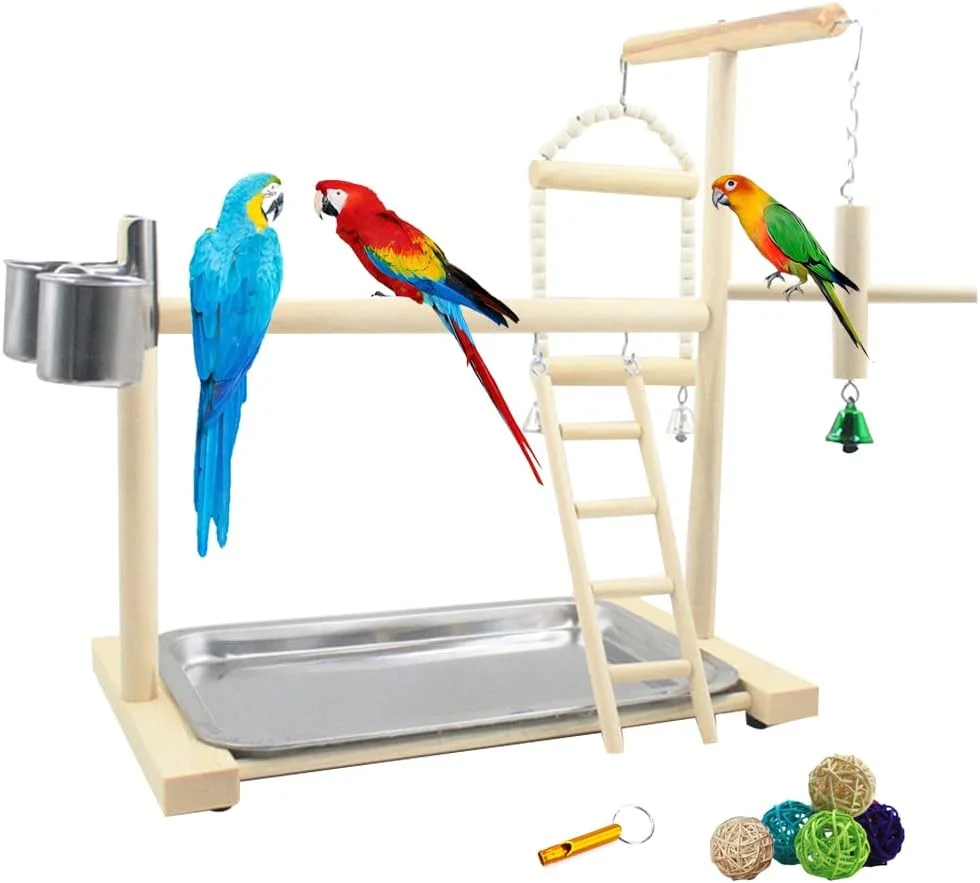 پایه بازی پرنده چند منظوره، زمین بازی قفس طوطی، باشگاه ورزشی، پایه تمرینی، با نردبان، فنجان غذاخوری، تاب، اسباب بازی های چوبی برای نژادهای کوچک پایه بازی پرنده چند منظوره، زمین بازی قفس طوطی، باشگاه ورزشی، پایه تمرینی، با نردبان، فنجان غذاخوری، تاب، اسباب بازی های چوبی برای نژادهای کوچک