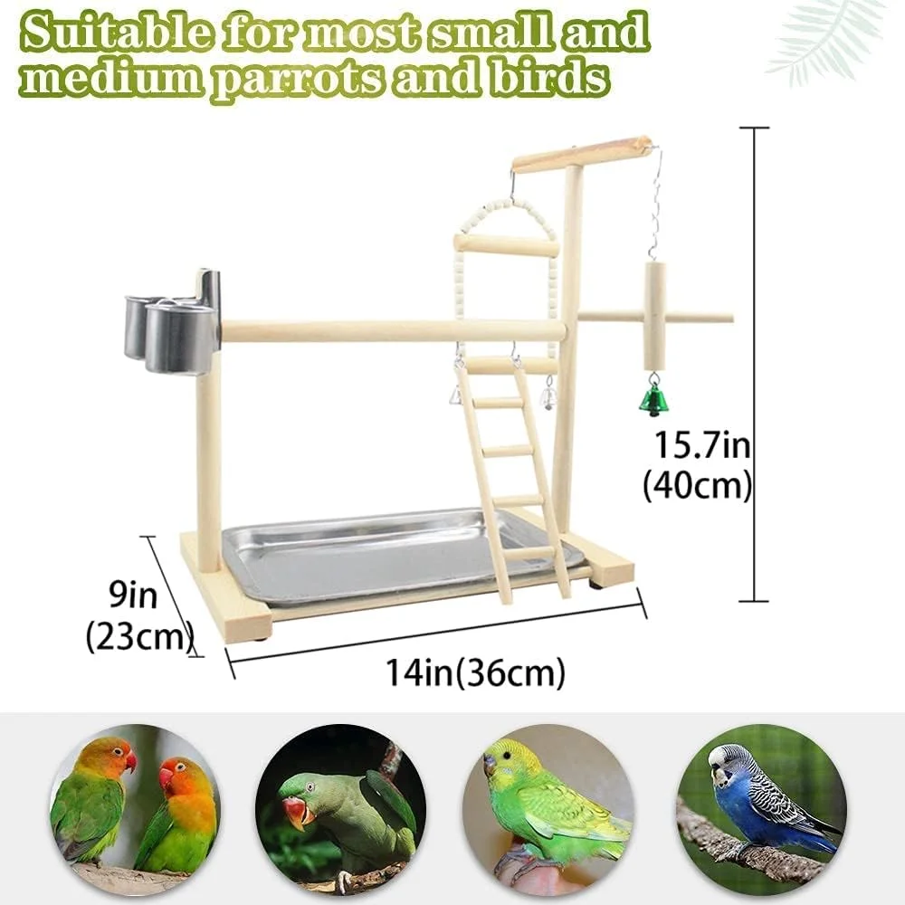 پایه بازی پرنده چند منظوره، زمین بازی قفس طوطی، باشگاه ورزشی، پایه تمرینی، با نردبان، فنجان غذاخوری، تاب، اسباب بازی های چوبی برای نژادهای کوچک
