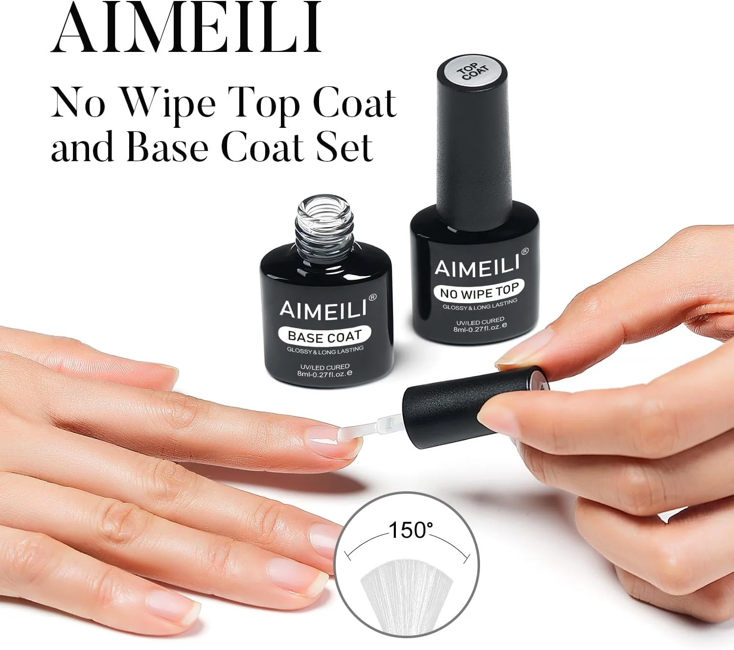 ست لاک ژل ایمیلی بدون Hema، تاپ کت و بیس کت بدون نیاز به پاک کردن، 2 عدد 8 میلی لیتر، بدون تست حیوانی، وگان، با روکش براق و ماندگاری بالا