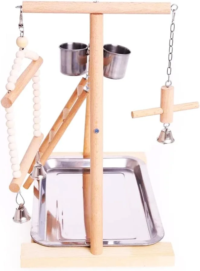 پایه بازی پرنده چند منظوره، زمین بازی قفس طوطی، باشگاه ورزشی، پایه تمرینی، با نردبان، فنجان غذاخوری، تاب، اسباب بازی های چوبی برای نژادهای کوچک