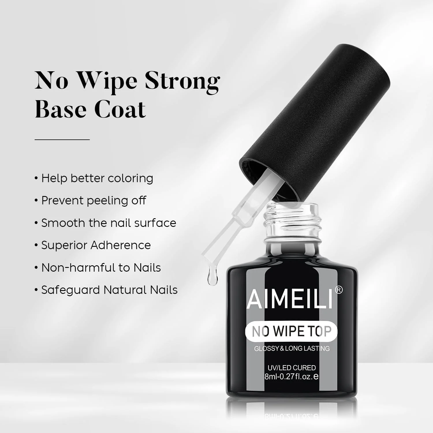 ست لاک ژل ایمیلی بدون Hema، تاپ کت و بیس کت بدون نیاز به پاک کردن، 2 عدد 8 میلی لیتر، بدون تست حیوانی، وگان، با روکش براق و ماندگاری بالا