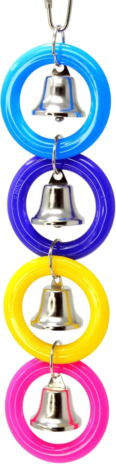 اسباب بازی پرنده بونکا مدل 945 چهار حلقه زنگوله ای، مناسب برای طوطی خاکستری آفریقایی، مرغ عشق، پاراکیت، عروس هلندی، قفس مرغ مینا و سایر پرندگان