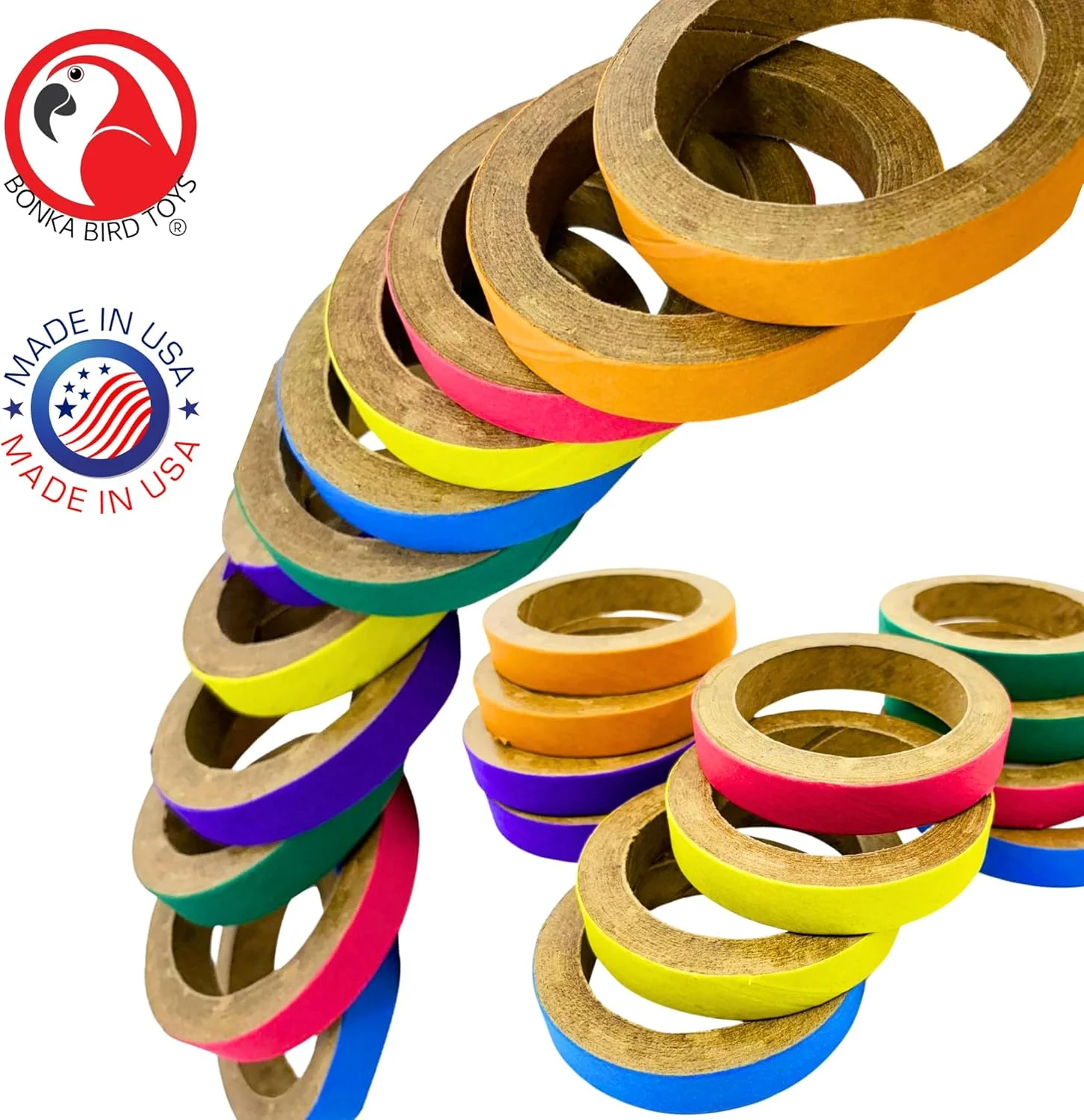 اسباب بازی پرنده بونکا مدل 2113 بسته 12 عددی حلقه های جویدنی 2.75 اینچی، اسباب بازی جویدنی برای جستجو غذا، مناسب برای نوک، پا، طوطی، ساخت کاردستی، ناخن و کانور