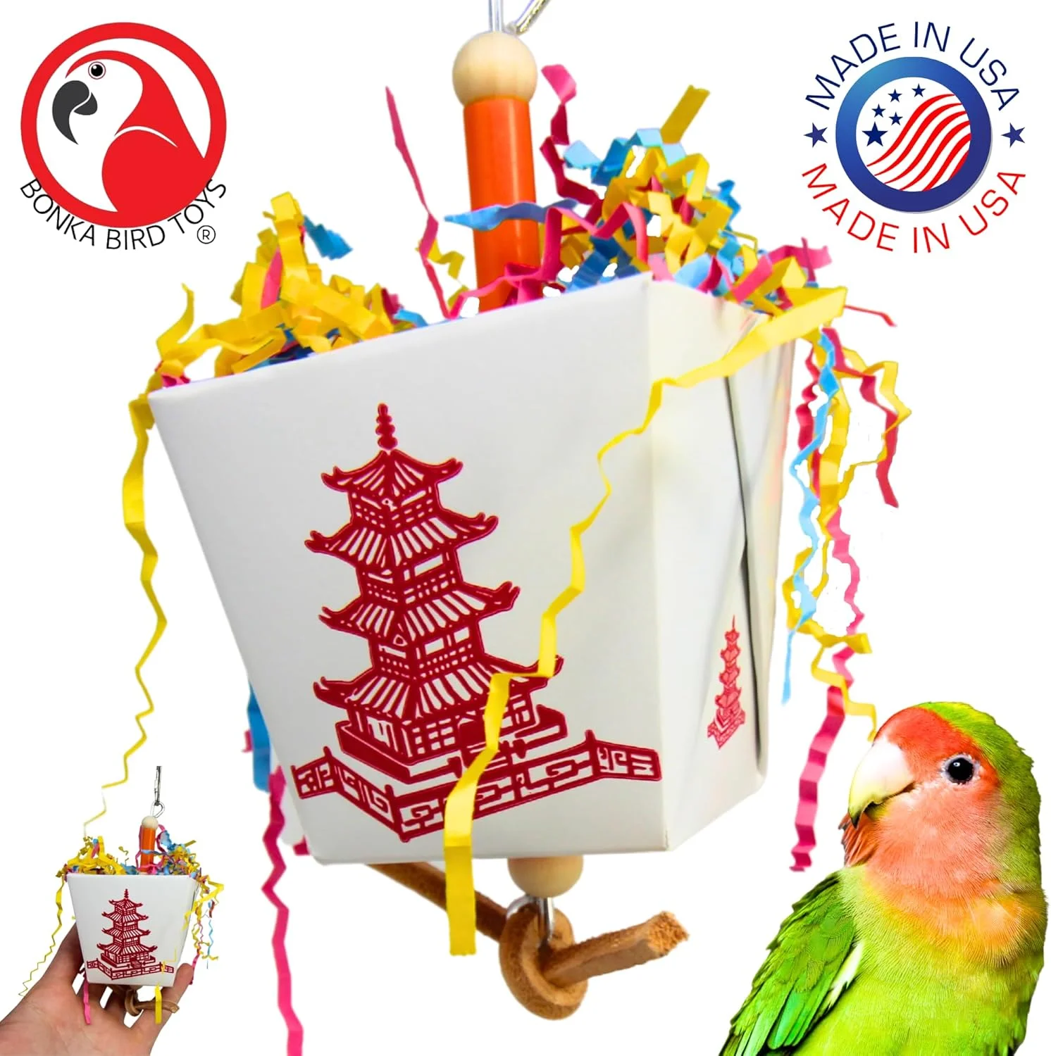 اسباب بازی پرندگان بونکا مدل 3875 Take Out، جعبه خوراکی سطلی اویستر، اسباب بازی جویدنی کاغذی برای جستجوی غذا، مناسب برای عروس هلندی، مرغ عشق، کانور و سایر پرندگان مشابه کوچک و متوسط