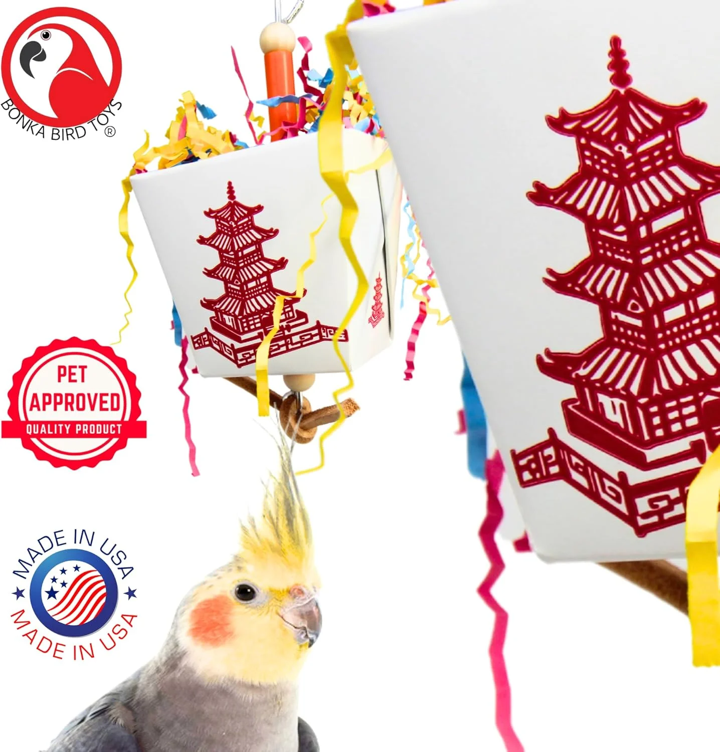 اسباب بازی پرندگان بونکا مدل 3875 Take Out، جعبه خوراکی سطلی اویستر، اسباب بازی جویدنی کاغذی برای جستجوی غذا، مناسب برای عروس هلندی، مرغ عشق، کانور و سایر پرندگان مشابه کوچک و متوسط