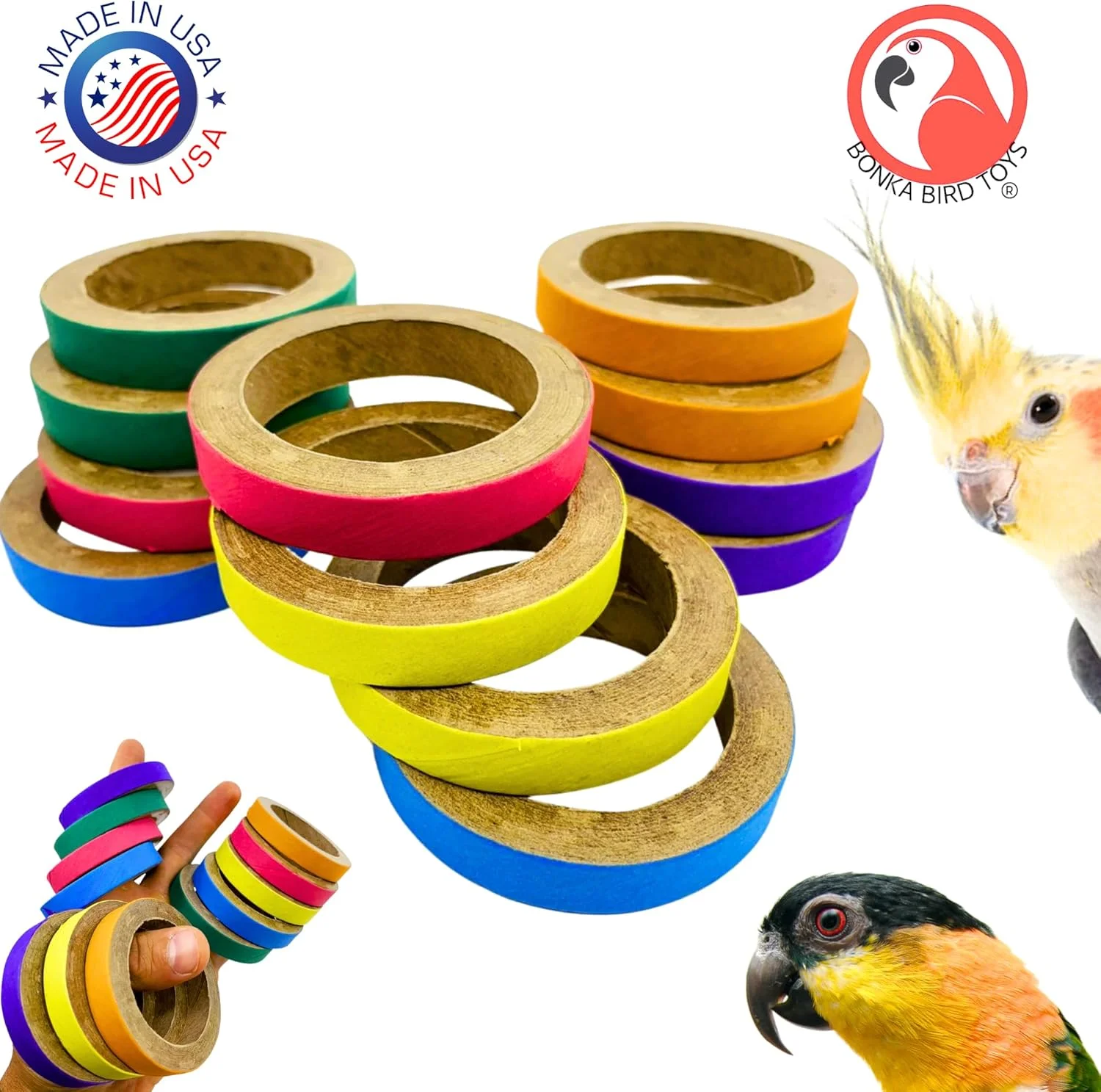 اسباب بازی پرنده بونکا مدل 2113 بسته 12 عددی حلقه های جویدنی 2.75 اینچی، اسباب بازی جویدنی برای جستجو غذا، مناسب برای نوک، پا، طوطی، ساخت کاردستی، ناخن و کانور