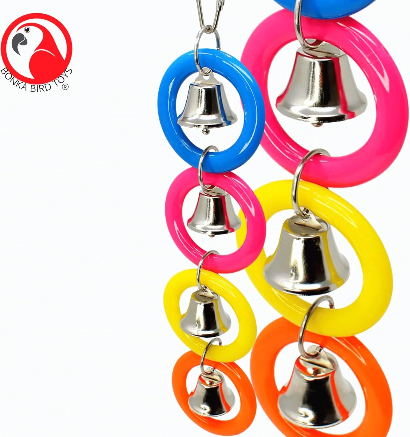 اسباب بازی پرنده بونکا مدل 945 چهار حلقه زنگوله ای، مناسب برای طوطی خاکستری آفریقایی، مرغ عشق، پاراکیت، عروس هلندی، قفس مرغ مینا و سایر پرندگان