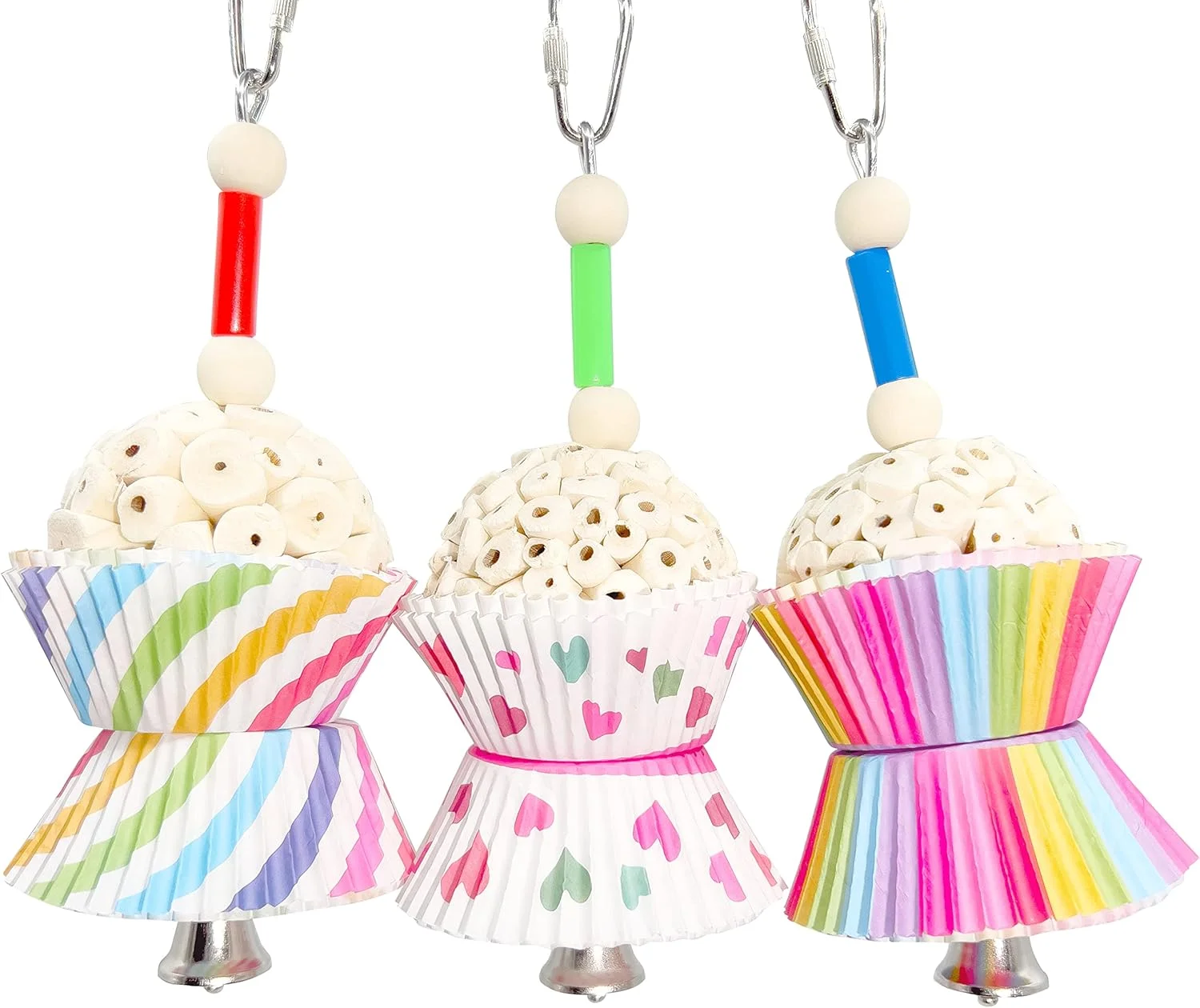 اسباب بازی های پرنده ماندارین 1563 سه عدد جویدنی توتو از M&M - اسباب بازی های قابل خرد شدن دست ساز برای قفس پرندگان