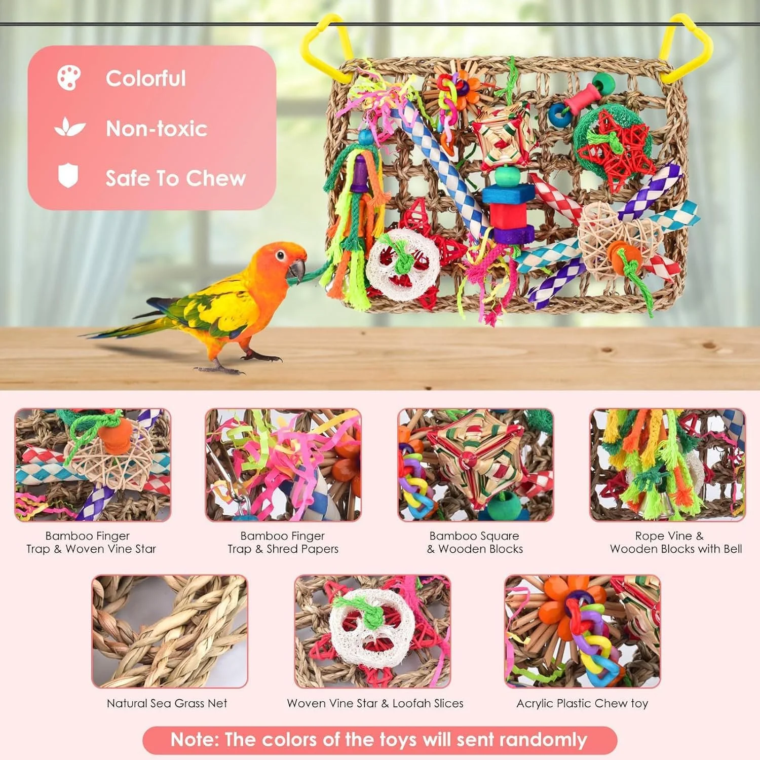 اسباب بازی پرندگان ماسرو، اسباب بازی دیواری جستجوی غذا برای پرندگان، حصیر نردبانی بافته شده از علف دریایی خوراکی با اسباب بازی های جویدنی رنگارنگ، مناسب برای مرغ عشق، فنچ، پاراکیت، مرغ باجریگار، کانور، عروس هلندی اسباب بازی پرندگان ماسرو، اسباب بازی دیواری جستجوی غذا برای پرندگان، حصیر نردبانی بافته شده از علف دریایی خوراکی با اسباب بازی های جویدنی رنگارنگ، مناسب برای مرغ عشق، فنچ، پاراکیت، مرغ باجریگار، کانور، عروس هلندی