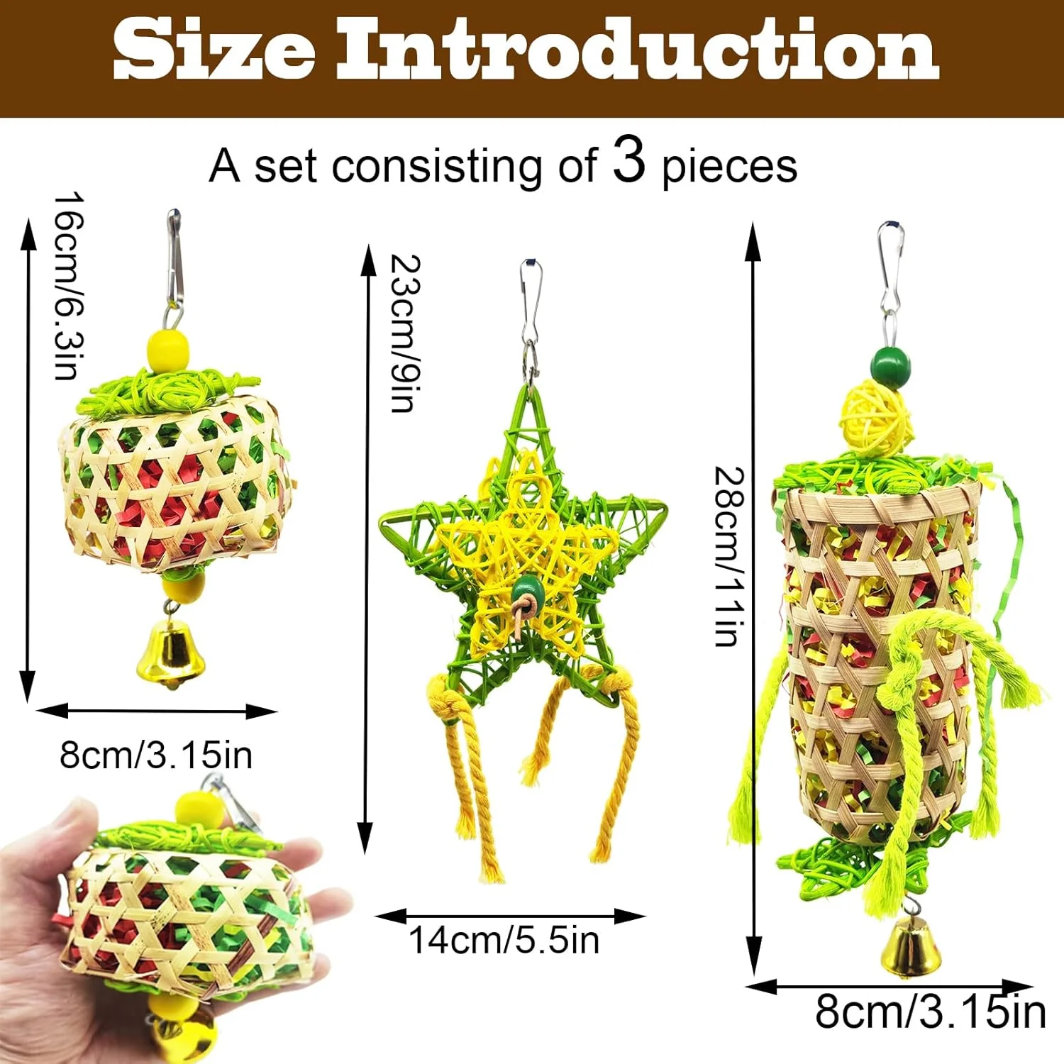 اسباب بازی های پرندگان YEVTAHT بسته 3 عددی، سبد خوراک جویدنی برای طوطی ها، اسباب بازی های کاغذی آویزان با زنگ برای طوطی برزیلی، عروس هلندی، خاکستری آفریقایی اسباب بازی های پرندگان YEVTAHT بسته 3 عددی، سبد خوراک جویدنی برای طوطی ها، اسباب بازی های کاغذی آویزان با زنگ برای طوطی برزیلی، عروس هلندی، خاکستری آفریقایی