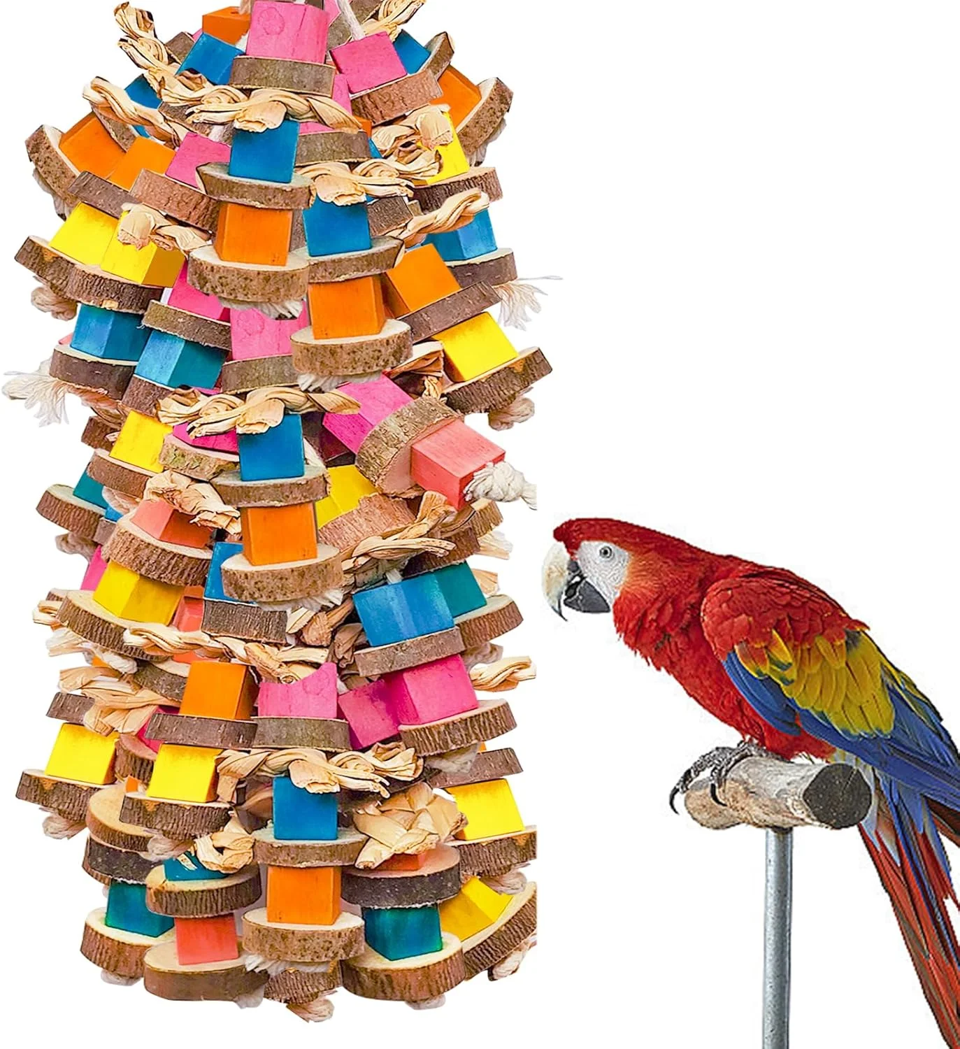 اسباب بازی های طوطی فروشگاه مواد غذایی WQY برای پرندگان بزرگ، اسباب بازی های جویدنی پرنده بلوک های چوبی چند رنگی برای قفس طوطی یا ماکائو، کاکاتو، خاکستری آفریقایی و پرندگان طوطی بزرگ و متوسط ​​(بلوک)