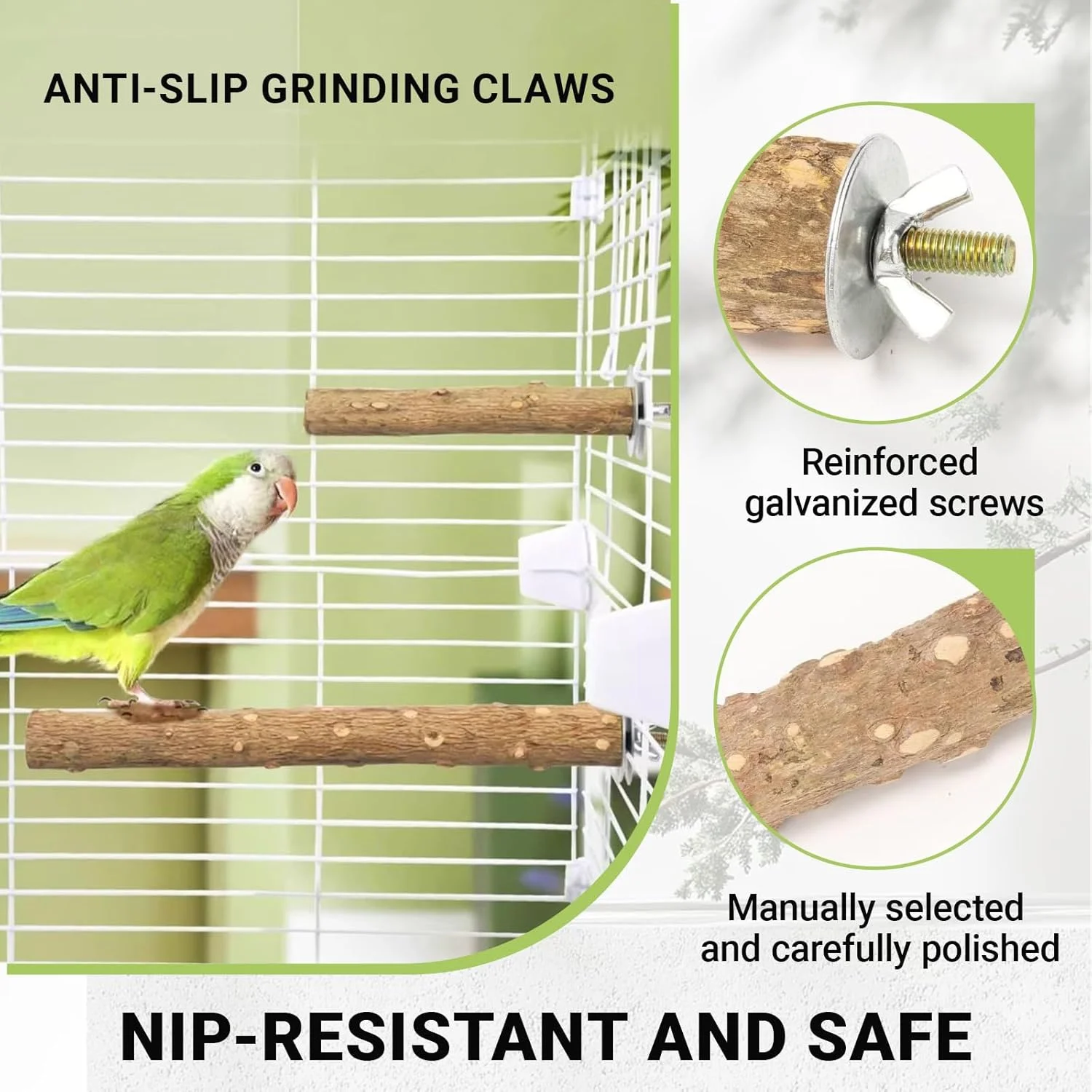 تاب چوبی پرنده WOKATFI، 1 عدد تاب چوبی طبیعی طوطی به همراه 2 عدد پایه نشیمن، اسباب بازی جویدنی پرنده، اسباب بازی آویز طناب طوطی، نگهدارنده پایه آموزشی برای مرغ عشق، عروس هلندی، مرغ باجریگار