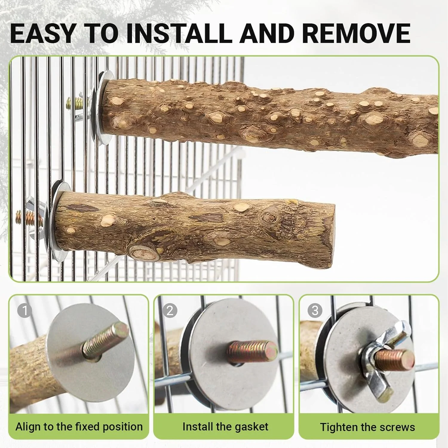 تاب چوبی پرنده WOKATFI، 1 عدد تاب چوبی طبیعی طوطی به همراه 2 عدد پایه نشیمن، اسباب بازی جویدنی پرنده، اسباب بازی آویز طناب طوطی، نگهدارنده پایه آموزشی برای مرغ عشق، عروس هلندی، مرغ باجریگار