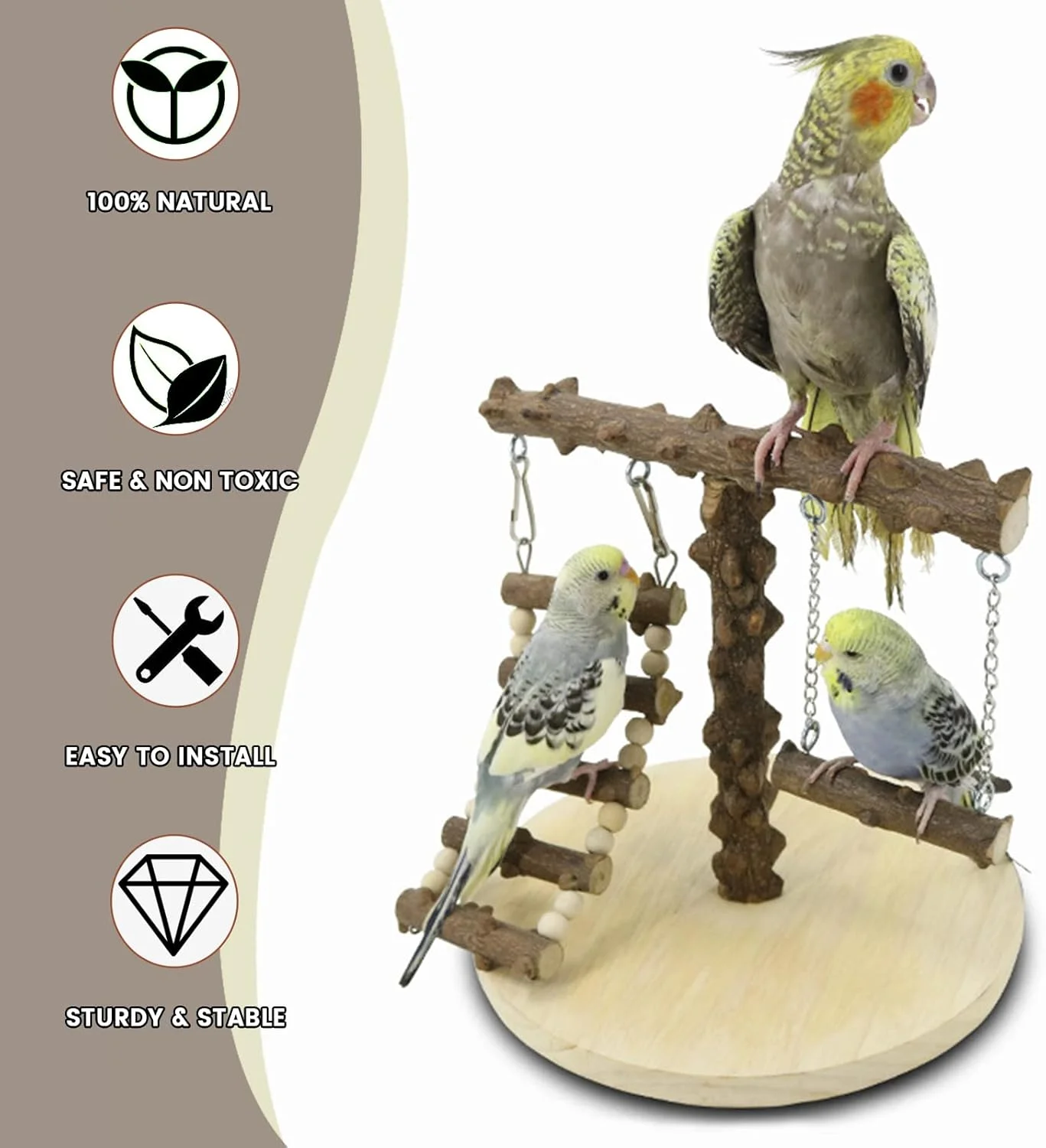 زمین بازی پرنده WishesMar، استند بازی طوطی ساده با تاب و نردبان صعود، قفس زمین بازی مرغ عشق کوچک، اسباب بازی های ورزشی باشگاه ورزشی برای طوطی های پاراکیت، چوبی، اندازه حدود 8.6x8.6x8.5 اینچ زمین بازی پرنده WishesMar، استند بازی طوطی ساده با تاب و نردبان صعود، قفس زمین بازی مرغ عشق کوچک، اسباب بازی های ورزشی باشگاه ورزشی برای طوطی های پاراکیت، چوبی، اندازه حدود 8.6x8.6x8.5 اینچ