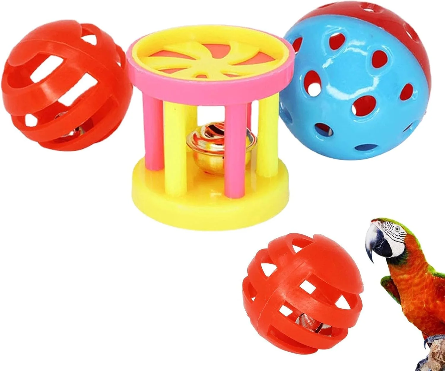 اسباب بازی برای پرندگان | توپ های گاز گرفتنی برای قفس پرنده - توپ جویدنی آویز رنگارنگ با سوراخ های کوچک برای مرغ عشق، طوطی، باجریگار، کانور اسباب بازی برای پرندگان | توپ های گاز گرفتنی برای قفس پرنده - توپ جویدنی آویز رنگارنگ با سوراخ های کوچک برای مرغ عشق، طوطی، باجریگار، کانور