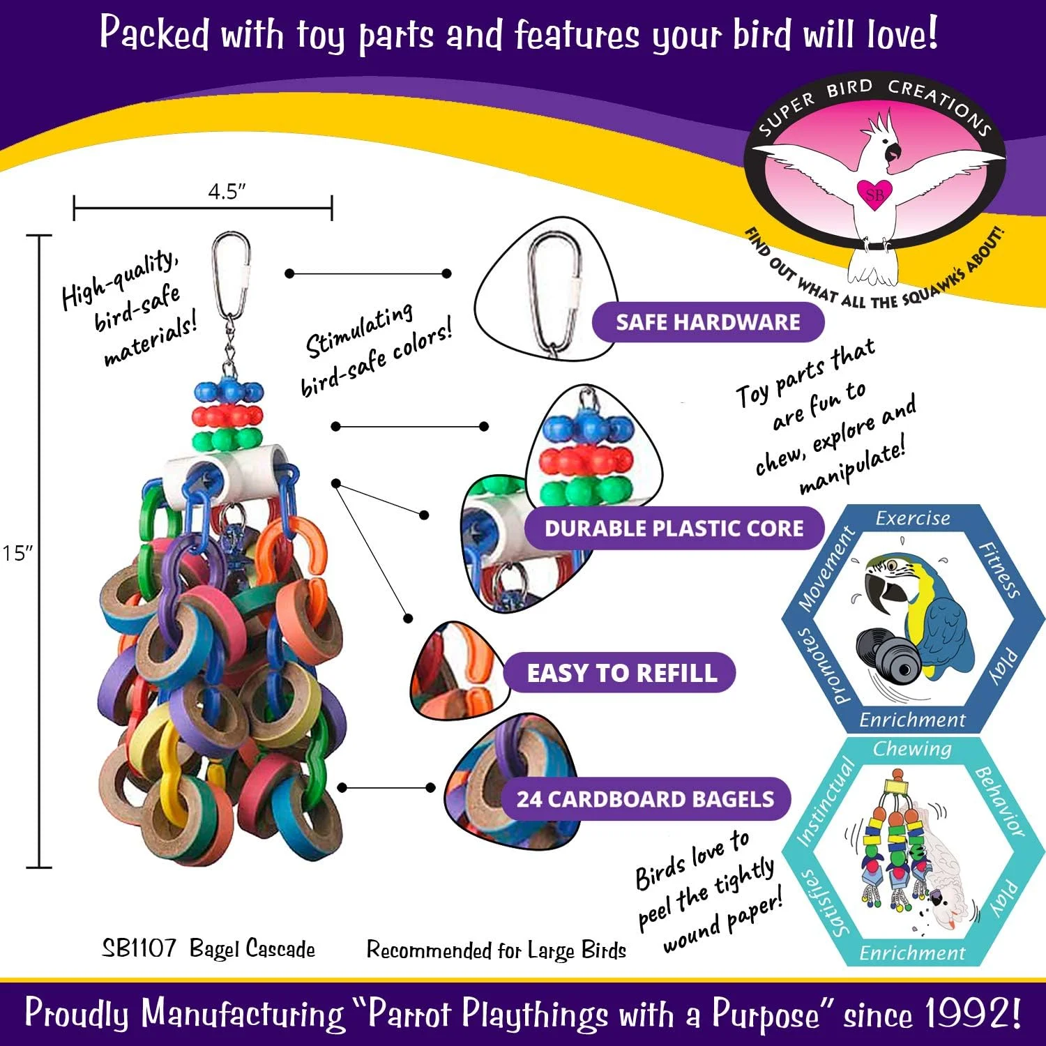 اسباب بازی پرنده کاسکید بیگل کاغذی جویدنی سوپربیرد مدل SB1107 با زنجیرهای پلاستیکی رنگارنگ، سایز بزرگ، 38 × 11.5 سانتی متر اسباب بازی پرنده کاسکید بیگل کاغذی جویدنی سوپربیرد مدل SB1107 با زنجیرهای پلاستیکی رنگارنگ، سایز بزرگ، 38 × 11.5 سانتی متر
