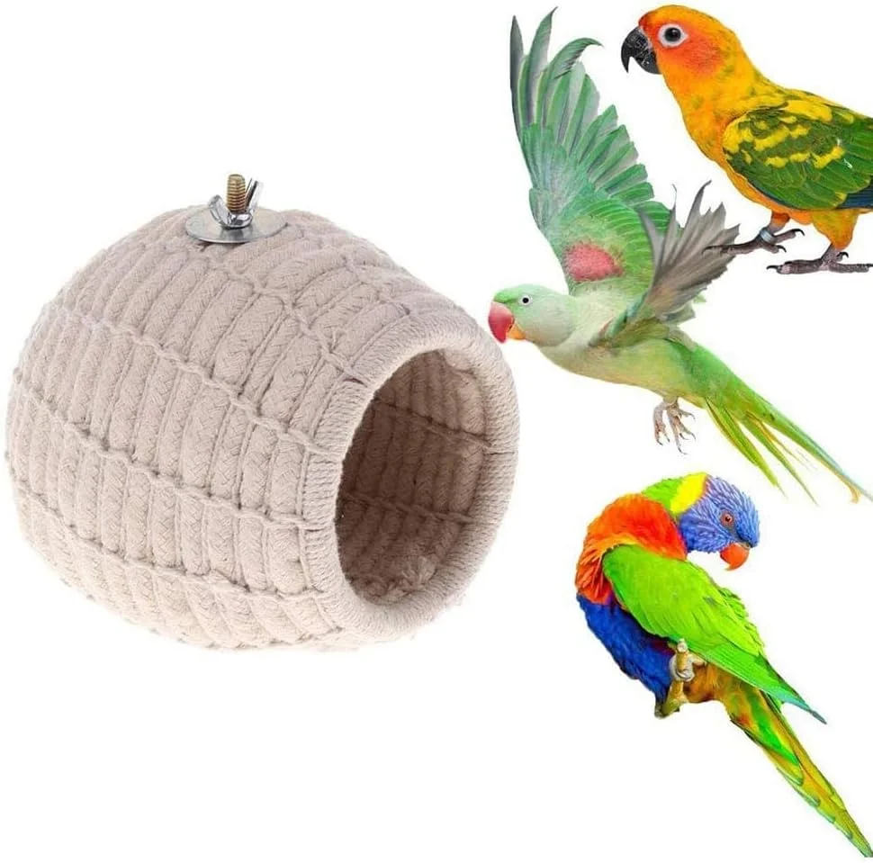 آشیانه آویزان پرنده بافت دستی KASTWAVE، قفس لانه گرم پرورش سنجاب همستر، جعبه طناب پنبه ای کتانی با مهره پیچی، لوازم طوطی