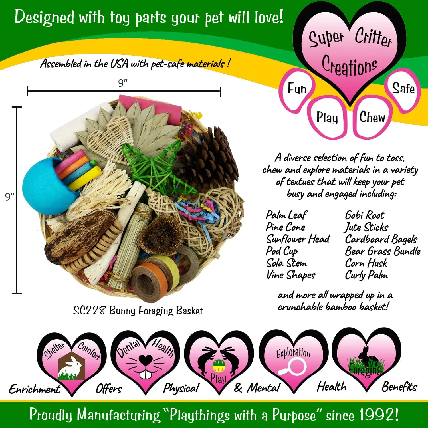 سبد جستجوی خرگوش Super Bird Creations SC228 - صفحه بامبو پرتاب کردنی و جویدنی با 25 اسباب بازی جذاب - ایده آل برای خرگوش ها، همسترها، رینگنک ها - بسته اسباب بازی برای پرندگان متوسط و حیوانات کوچک، 9 اینچ در 9 اینچ سبد جستجوی خرگوش Super Bird Creations SC228 - صفحه بامبو پرتاب کردنی و جویدنی با 25 اسباب بازی جذاب - ایده آل برای خرگوش ها، همسترها، رینگنک ها - بسته اسباب بازی برای پرندگان متوسط و حیوانات کوچک، 9 اینچ در 9 اینچ