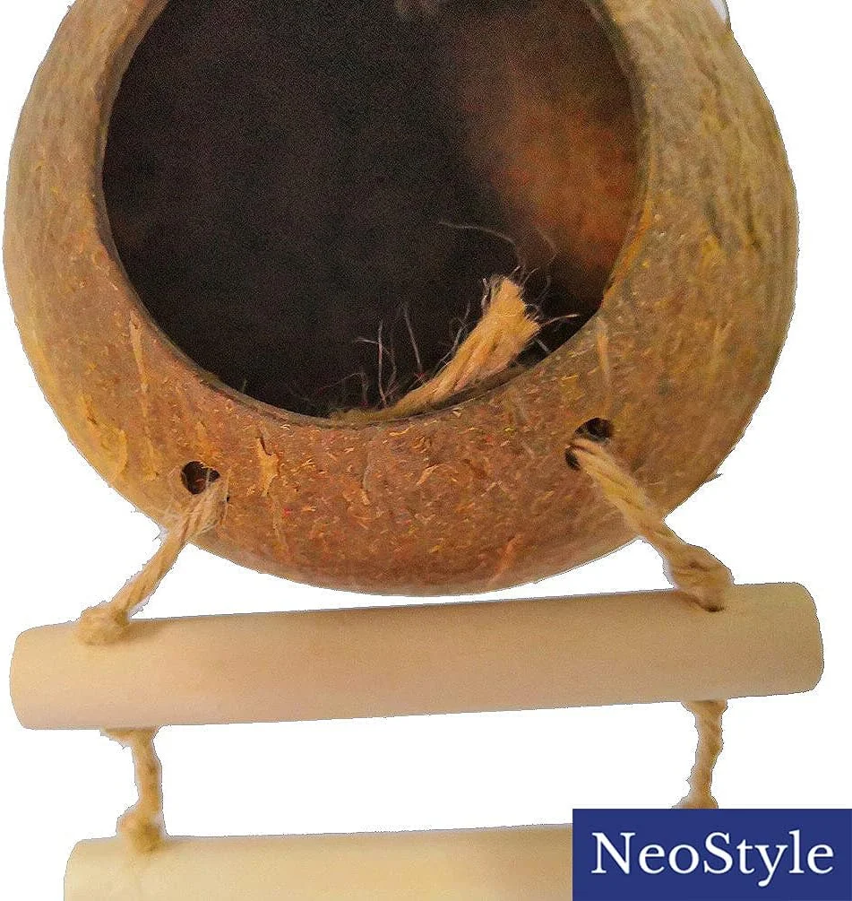 لانه نارگیلی پرنده NeoStyle با نردبان، لانه سازی برای مرغ عشق، خانه پرنده، نردبان پرنده، لوازم جانبی قفس پرنده، برای طوطی ها، مرغ عشق ها، عروس هلندی ها و سایر حیوانات کوچک