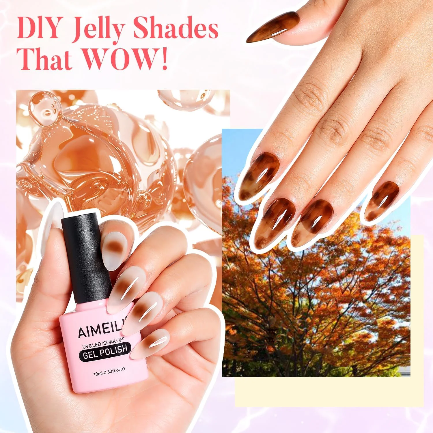 لاک ژل ناخن شفاف آیمیلی، ژله ای یخی، خیس خورده، یو وی ال ای دی، بدون هما، وگان، بدون تست حیوانی، کیت ورنیش سالنی با 6 رنگ و 78 لاک ژل ناخن شفاف آیمیلی، ژله ای یخی، خیس خورده، یو وی ال ای دی، بدون هما، وگان، بدون تست حیوانی، کیت ورنیش سالنی با 6 رنگ و 78