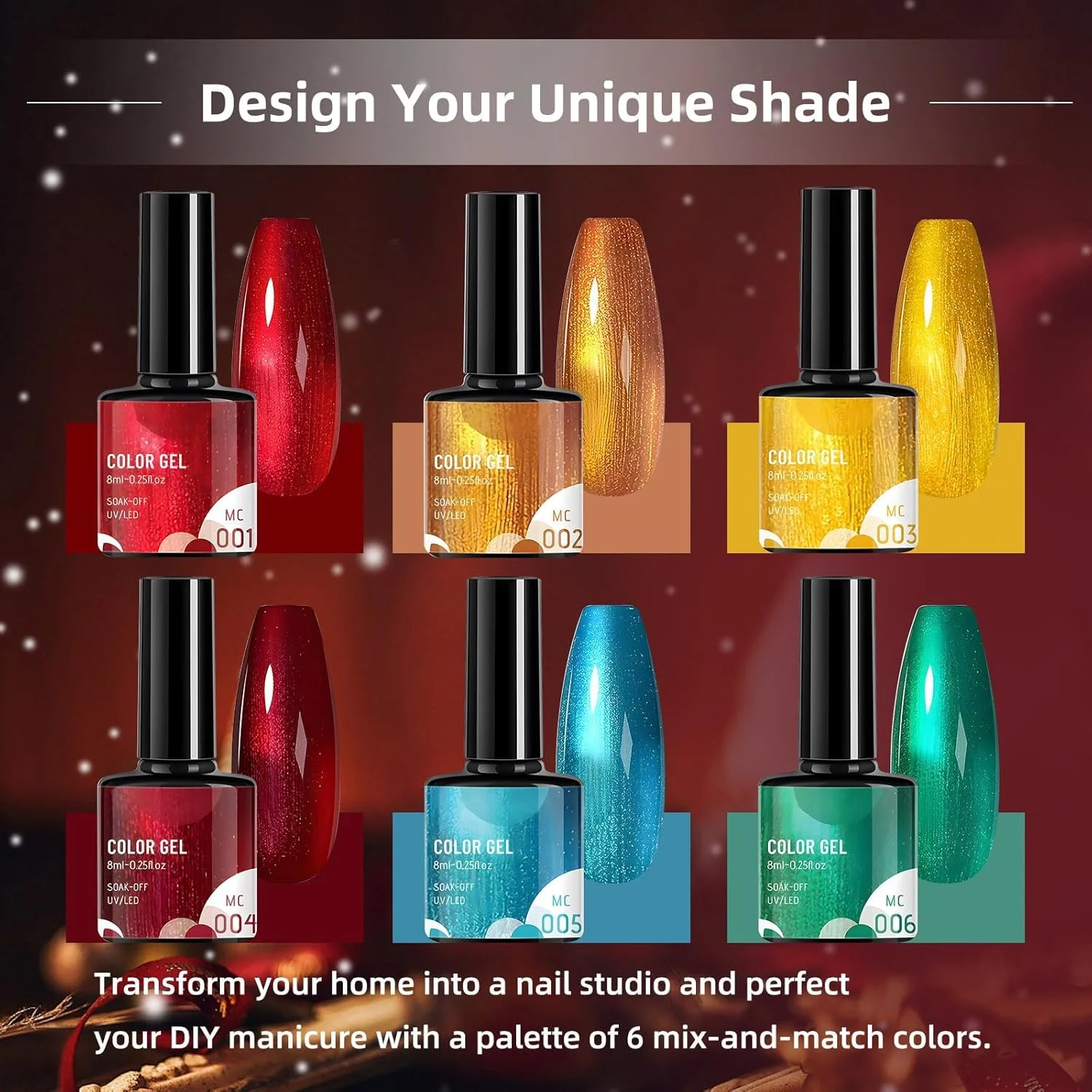 ست لاک ژل متالیک آزونه 6 رنگ، لاک ژل متالیک رنگین کمانی، ماندگاری طولانی، استفاده آسان، مناسب برای مبتدیان، لاک ژل با رنگ های جشن، قابل برداشتن با خیساندن، ست مانیکور ناخن UV/LED ست لاک ژل متالیک آزونه 6 رنگ، لاک ژل متالیک رنگین کمانی، ماندگاری طولانی، استفاده آسان، مناسب برای مبتدیان، لاک ژل با رنگ های جشن، قابل برداشتن با خیساندن، ست مانیکور ناخن UV/LED