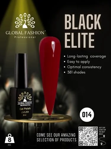 لاک ژل مشکی الیت UV/LED – رنگ لاک بادوام، بدون لب پر شدن، فرمول وگان براق، ژل با کیفیت سالن برای طراحی ناخن و مانیکور خانگی – (رنگ 014، 8 میلی لیتر)