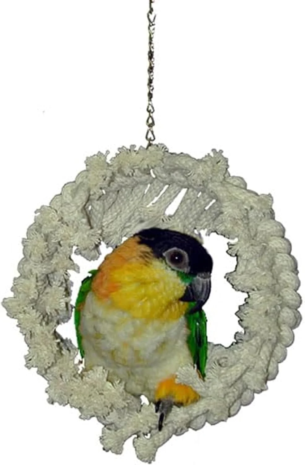 اسباب بازی حلقه نوازش پرندگان Super Bird Creations SB130 - مخفیگاه طنابی نخی راحت - حلقه فولادی بادوام، اتصال ایمن به قفس، جلوگیری از پرکنی - پرندگان کوچک/متوسط - 23x18x8 سانتی متر