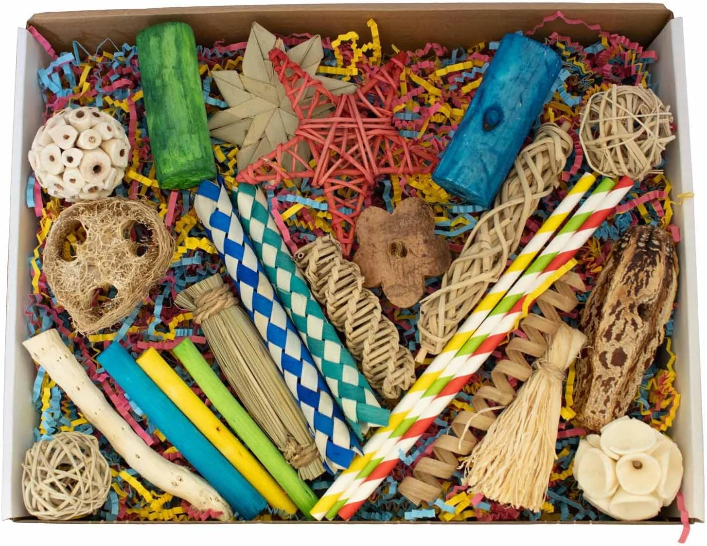 جعبه اسباب بازی های سرگرم کننده Super Bird Creations SB1237 - کیت فعالیت با بیش از 30 قطعه اسباب بازی ایمن برای پرندگان - اسباب بازی های غنی سازی برای طوطی های گردن حلقه ای، کانورهای متوسط، پیونوس و سنگال - ایده آل برای اندازه متوسط پرندگان