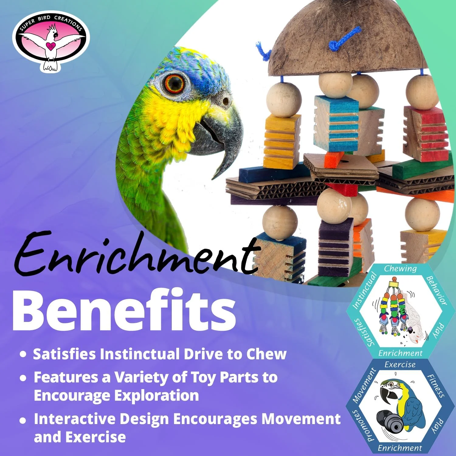 اسباب بازی موبایل نارگیلی پرندگان Super Bird Creations SB1224 - ارضای غریزه جویدن - مناسب برای طوطی های رینگ نک، کانورهای متوسط، کوآکرها، خاکستری آفریقایی - تشویق به کاوش نوک - ایده آل برای اندازه پرندگان متوسط تا بزرگ اسباب بازی موبایل نارگیلی پرندگان Super Bird Creations SB1224 - ارضای غریزه جویدن - مناسب برای طوطی های رینگ نک، کانورهای متوسط، کوآکرها، خاکستری آفریقایی - تشویق به کاوش نوک - ایده آل برای اندازه پرندگان متوسط تا بزرگ