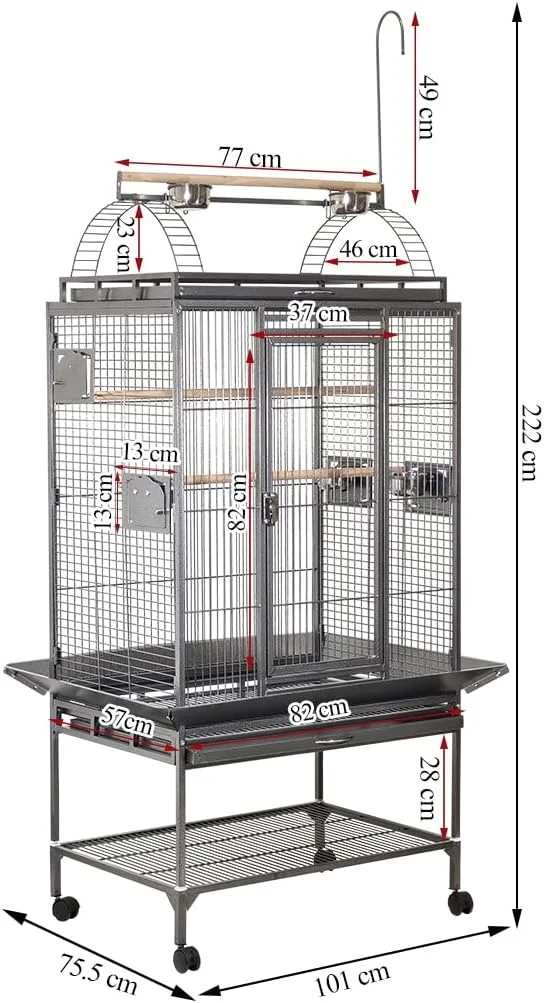 قفس پرنده | قفس بزرگ فلزی طوطی با محوطه بازی در بالا | میله های چوبی و فنجان های غذا | سینی کشویی | قفسه ذخیره سازی و چرخ های جهانی | ایده آل برای پرندگان بزرگ سیاه 222 سانتی متر قفس پرنده | قفس بزرگ فلزی طوطی با محوطه بازی در بالا | میله های چوبی و فنجان های غذا | سینی کشویی | قفسه ذخیره سازی و چرخ های جهانی | ایده آل برای پرندگان بزرگ سیاه 222 سانتی متر