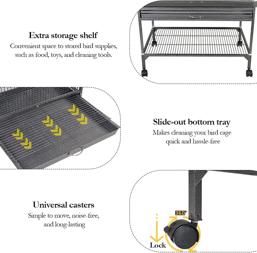 قفس پرنده | قفس بزرگ فلزی طوطی با محوطه بازی در بالا | میله های چوبی و فنجان های غذا | سینی کشویی | قفسه ذخیره سازی و چرخ های جهانی | ایده آل برای پرندگان بزرگ سیاه 222 سانتی متر قفس پرنده | قفس بزرگ فلزی طوطی با محوطه بازی در بالا | میله های چوبی و فنجان های غذا | سینی کشویی | قفسه ذخیره سازی و چرخ های جهانی | ایده آل برای پرندگان بزرگ سیاه 222 سانتی متر