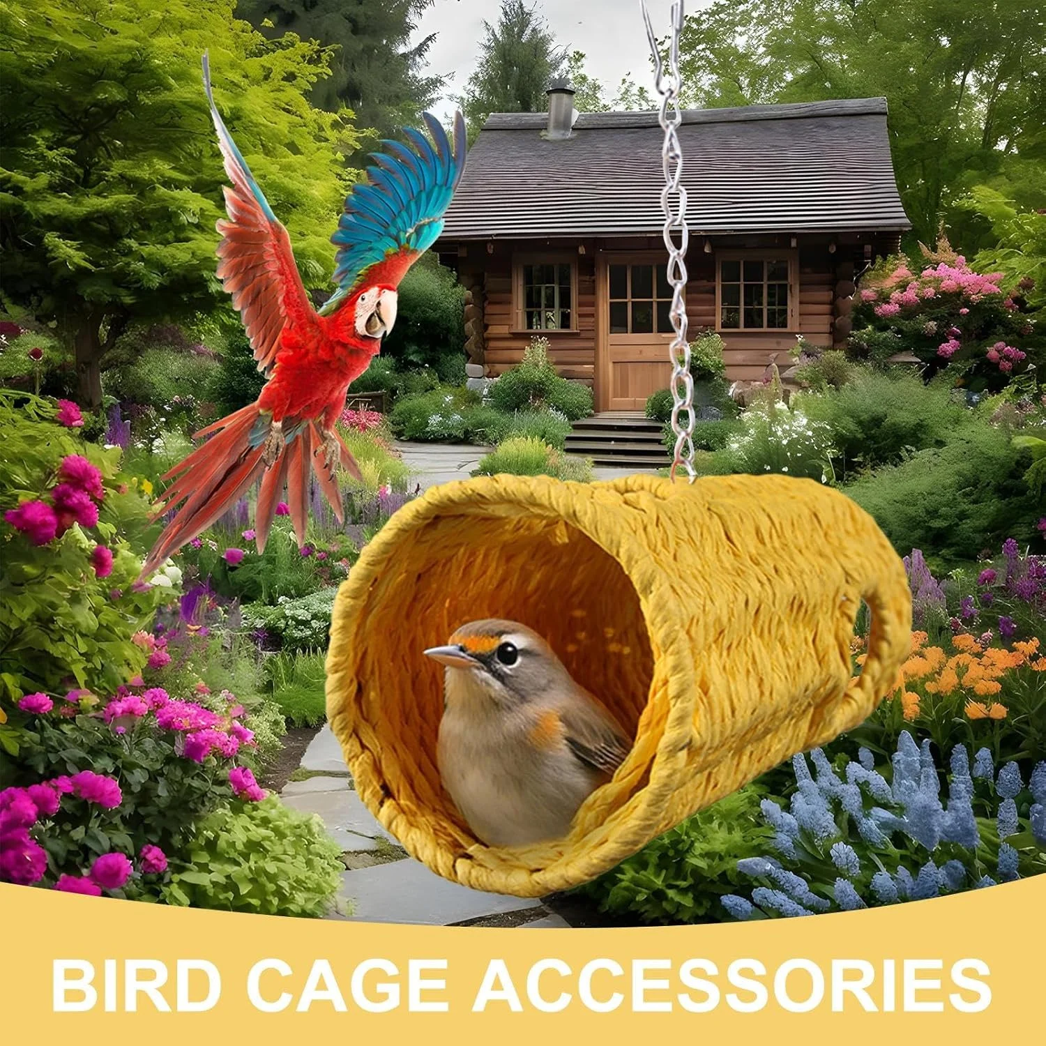 خانه پرنده برای فضای باز - اسباب بازی لانه دنج پرنده - قفس بافته شده زیستگاه اسباب بازی تونل آویز برای طوطی عروس هلندی کانور پاراکیت فنچ همستر مرغ مگس خوار بازی در فضای باز لذت بردن از اکتشاف خانه پرنده برای فضای باز - اسباب بازی لانه دنج پرنده - قفس بافته شده زیستگاه اسباب بازی تونل آویز برای طوطی عروس هلندی کانور پاراکیت فنچ همستر مرغ مگس خوار بازی در فضای باز لذت بردن از اکتشاف