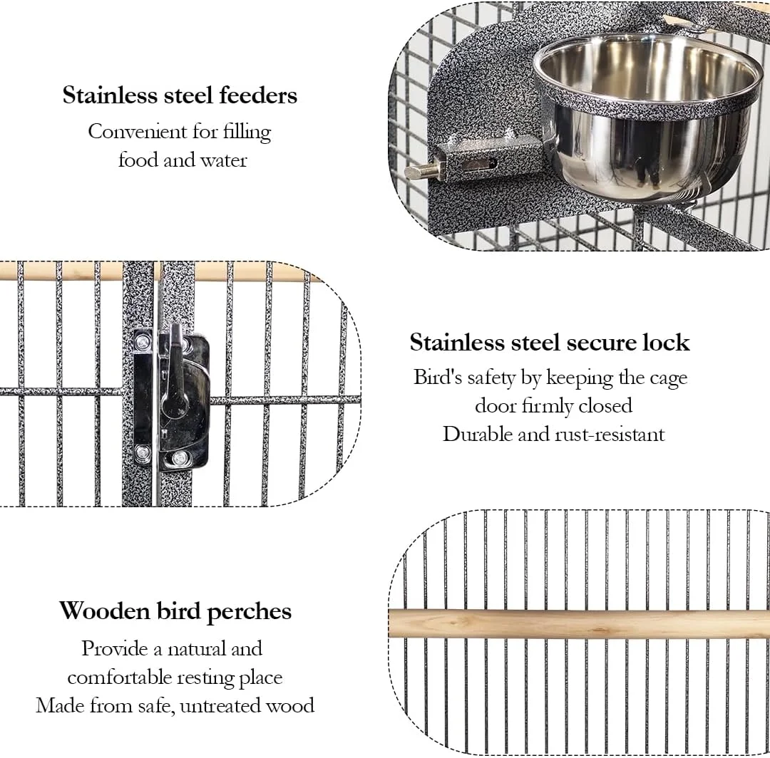 قفس پرنده | قفس بزرگ فلزی طوطی با محوطه بازی در بالا | میله های چوبی و فنجان های غذا | سینی کشویی | قفسه ذخیره سازی و چرخ های جهانی | ایده آل برای پرندگان بزرگ سیاه 222 سانتی متر قفس پرنده | قفس بزرگ فلزی طوطی با محوطه بازی در بالا | میله های چوبی و فنجان های غذا | سینی کشویی | قفسه ذخیره سازی و چرخ های جهانی | ایده آل برای پرندگان بزرگ سیاه 222 سانتی متر