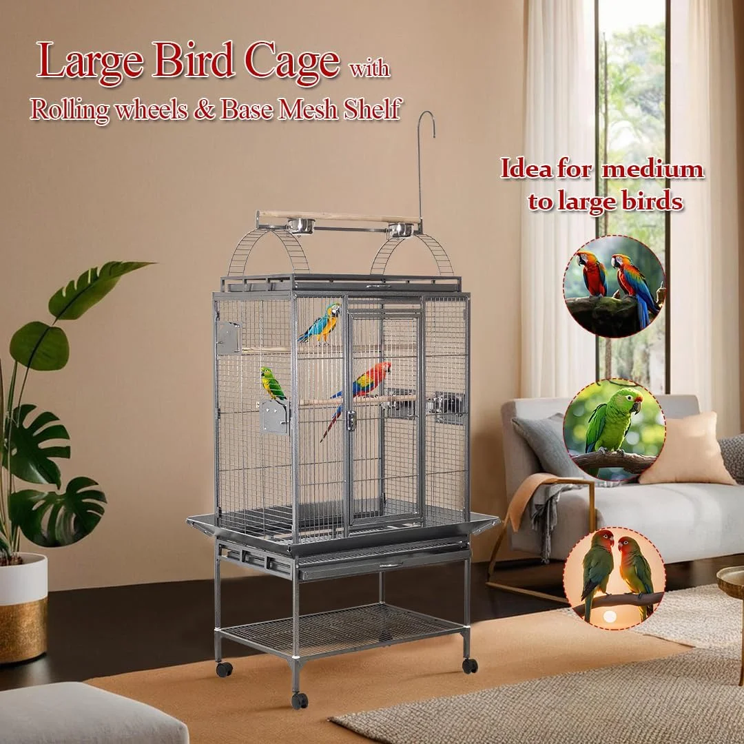قفس پرنده | قفس بزرگ فلزی طوطی با محوطه بازی در بالا | میله های چوبی و فنجان های غذا | سینی کشویی | قفسه ذخیره سازی و چرخ های جهانی | ایده آل برای پرندگان بزرگ سیاه 222 سانتی متر قفس پرنده | قفس بزرگ فلزی طوطی با محوطه بازی در بالا | میله های چوبی و فنجان های غذا | سینی کشویی | قفسه ذخیره سازی و چرخ های جهانی | ایده آل برای پرندگان بزرگ سیاه 222 سانتی متر