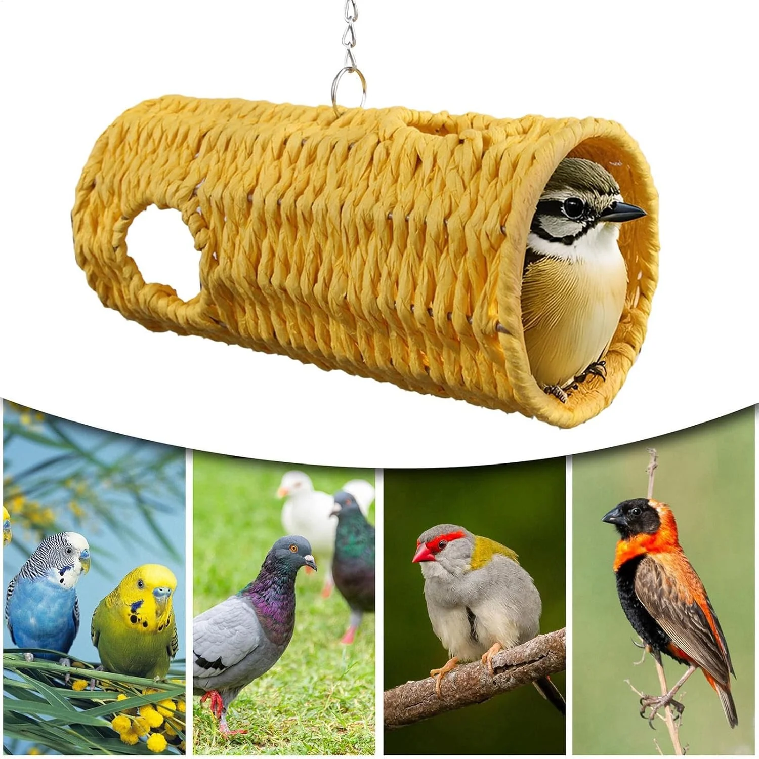 خانه پرنده برای فضای باز - اسباب بازی لانه دنج پرنده - قفس بافته شده زیستگاه اسباب بازی تونل آویز برای طوطی عروس هلندی کانور پاراکیت فنچ همستر مرغ مگس خوار بازی در فضای باز لذت بردن از اکتشاف خانه پرنده برای فضای باز - اسباب بازی لانه دنج پرنده - قفس بافته شده زیستگاه اسباب بازی تونل آویز برای طوطی عروس هلندی کانور پاراکیت فنچ همستر مرغ مگس خوار بازی در فضای باز لذت بردن از اکتشاف