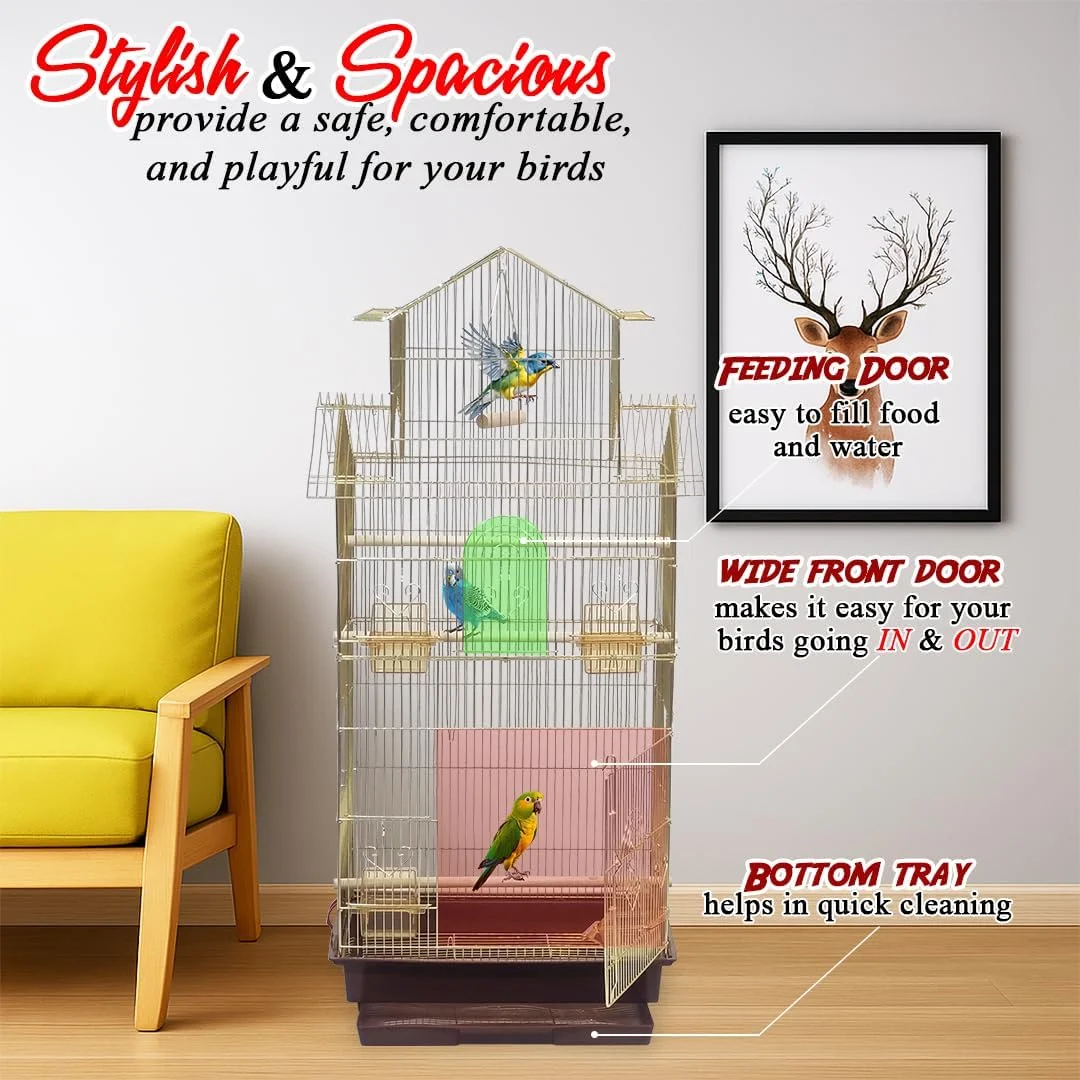 قفس پرنده با سیم فلزی محکم، سینی کشویی، کاسه های غذا و آب، قفس طوطی 104 سانتی متری با دسته حمل، تاب و میله، ایده آل برای پرندگان کوچک تا متوسط، و فضای داخلی-خارجی (طلایی) قفس پرنده با سیم فلزی محکم، سینی کشویی، کاسه های غذا و آب، قفس طوطی 104 سانتی متری با دسته حمل، تاب و میله، ایده آل برای پرندگان کوچک تا متوسط، و فضای داخلی-خارجی (طلایی)