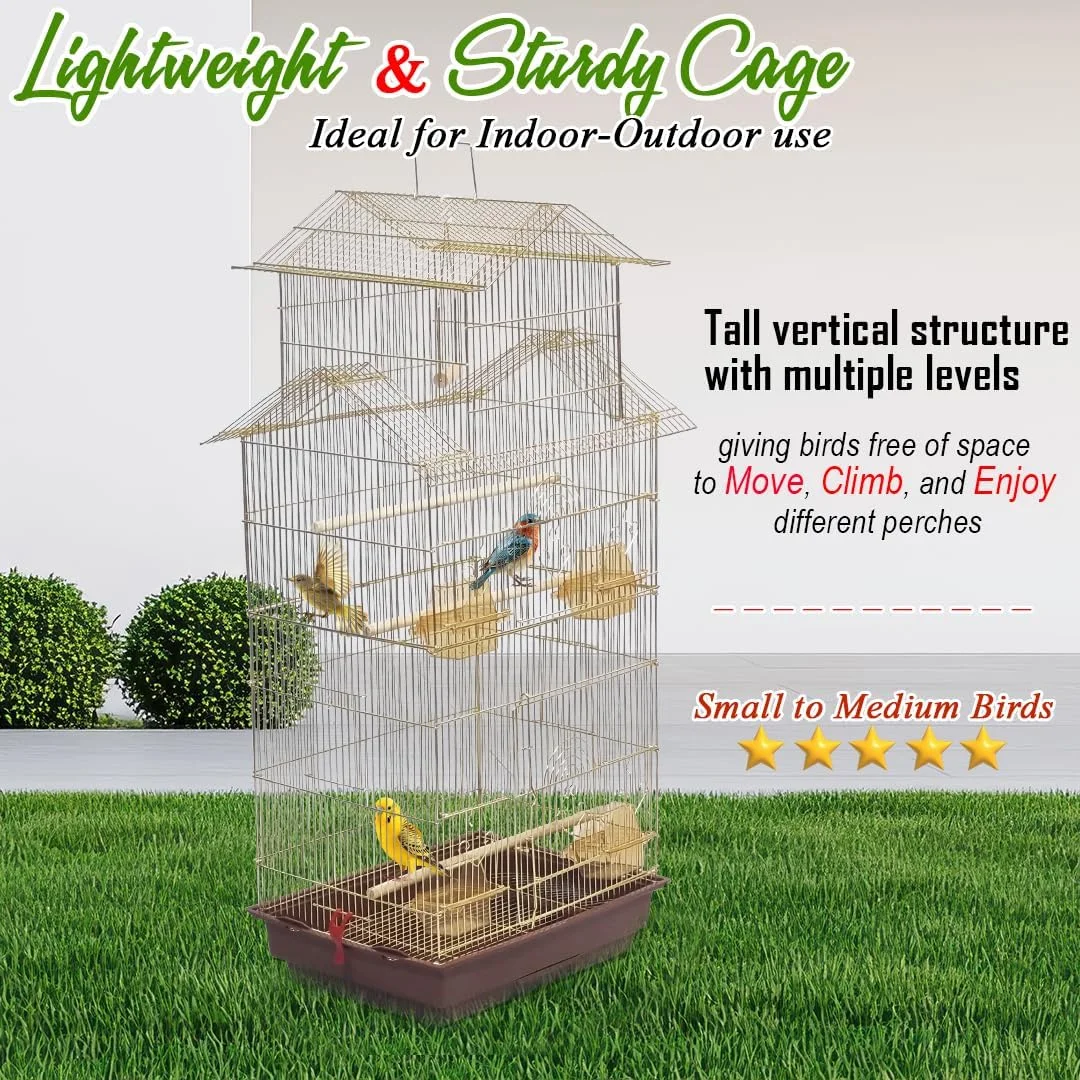 قفس پرنده با سیم فلزی محکم، سینی کشویی، کاسه های غذا و آب، قفس طوطی 104 سانتی متری با دسته حمل، تاب و میله، ایده آل برای پرندگان کوچک تا متوسط، و فضای داخلی-خارجی (طلایی) قفس پرنده با سیم فلزی محکم، سینی کشویی، کاسه های غذا و آب، قفس طوطی 104 سانتی متری با دسته حمل، تاب و میله، ایده آل برای پرندگان کوچک تا متوسط، و فضای داخلی-خارجی (طلایی)