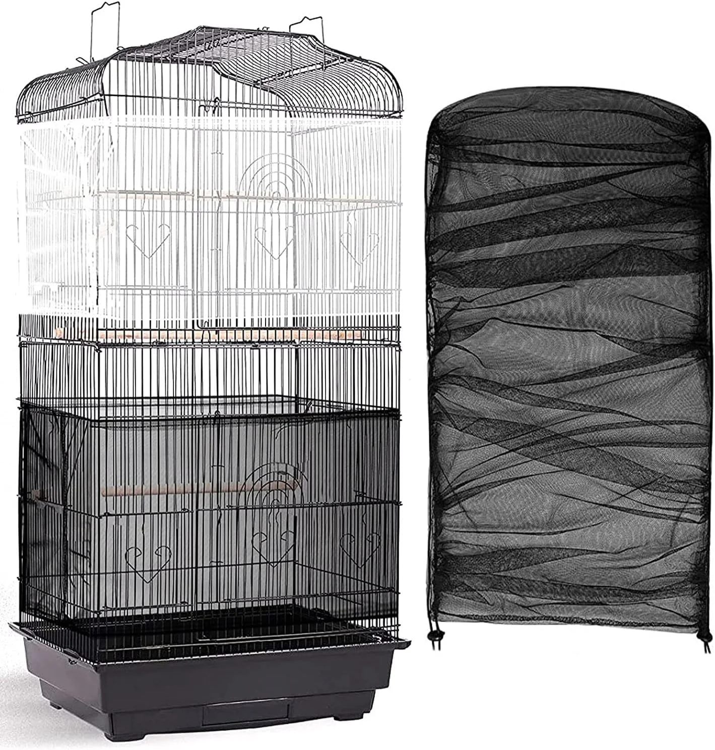 روکش قفس پرنده واواسیا مشکی با طول قابل تنظیم، توری نرم و مشبک نایلونی برای طوطی، محافظ دامن توری برای قفس های گرد و مربعی