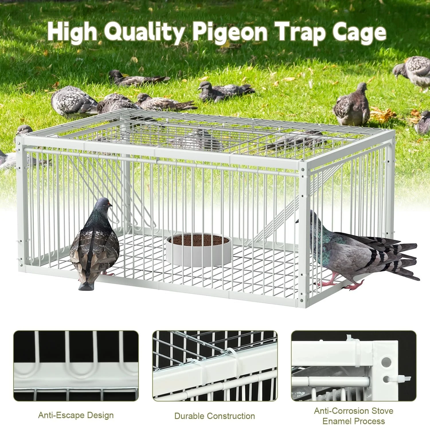 تله کبوتر یبایمی با ورودی یک طرفه (4 درب)، قفس گیرنده پرنده، تله خودکار کبوتر با طراحی ضد فرار، قفس پرنده برای کبوترهای مسابقه ای و طوطی، برای فضای باز و داخلی، 60x40x26 سانتی متر تله کبوتر یبایمی با ورودی یک طرفه (4 درب)، قفس گیرنده پرنده، تله خودکار کبوتر با طراحی ضد فرار، قفس پرنده برای کبوترهای مسابقه ای و طوطی، برای فضای باز و داخلی، 60x40x26 سانتی متر