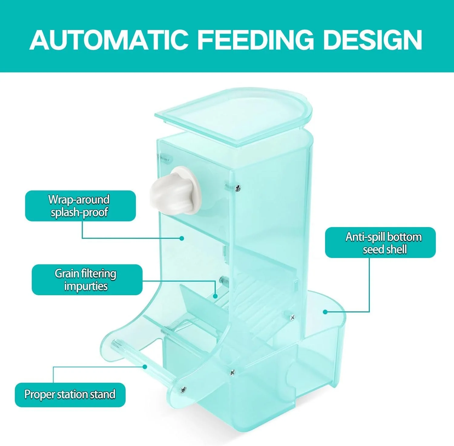KASTWAVE ست 2 عددی آبخوری و دانخوری پرنده برای قفس، دانخوری اتوماتیک بدون کثیف کاری، لوازم جانبی قفس پرنده عروس هلندی، سبز