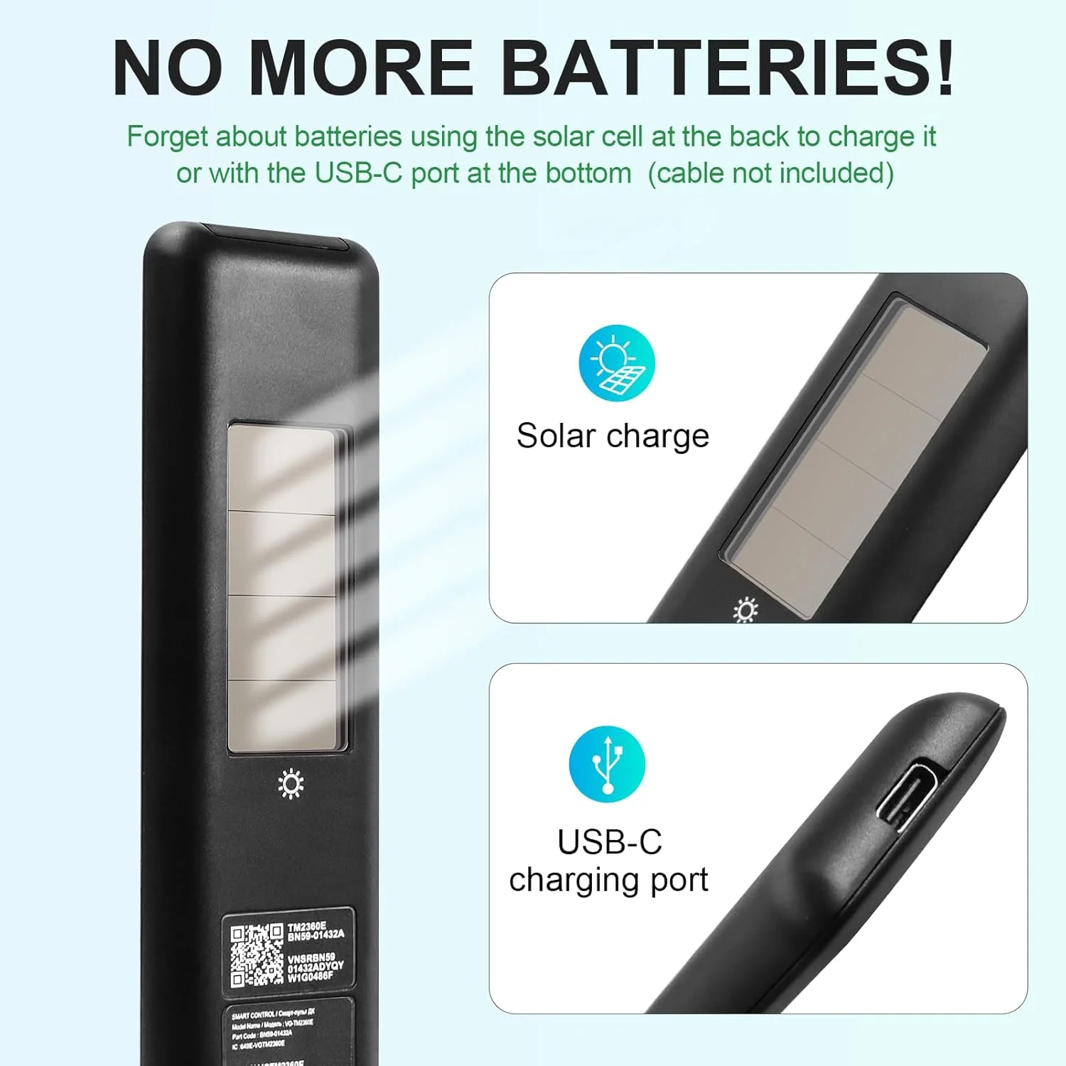 ریموت صوتی خورشیدی BN59-01432A جایگزین ریموت تلویزیون سامسونگ با بلوتوث و سلول خورشیدی قابل شارژ، سازگار با تلویزیون های هوشمند Neo QLED S90D 8K HDR Ultra HD سامسونگ، مدل 2023، مشکی