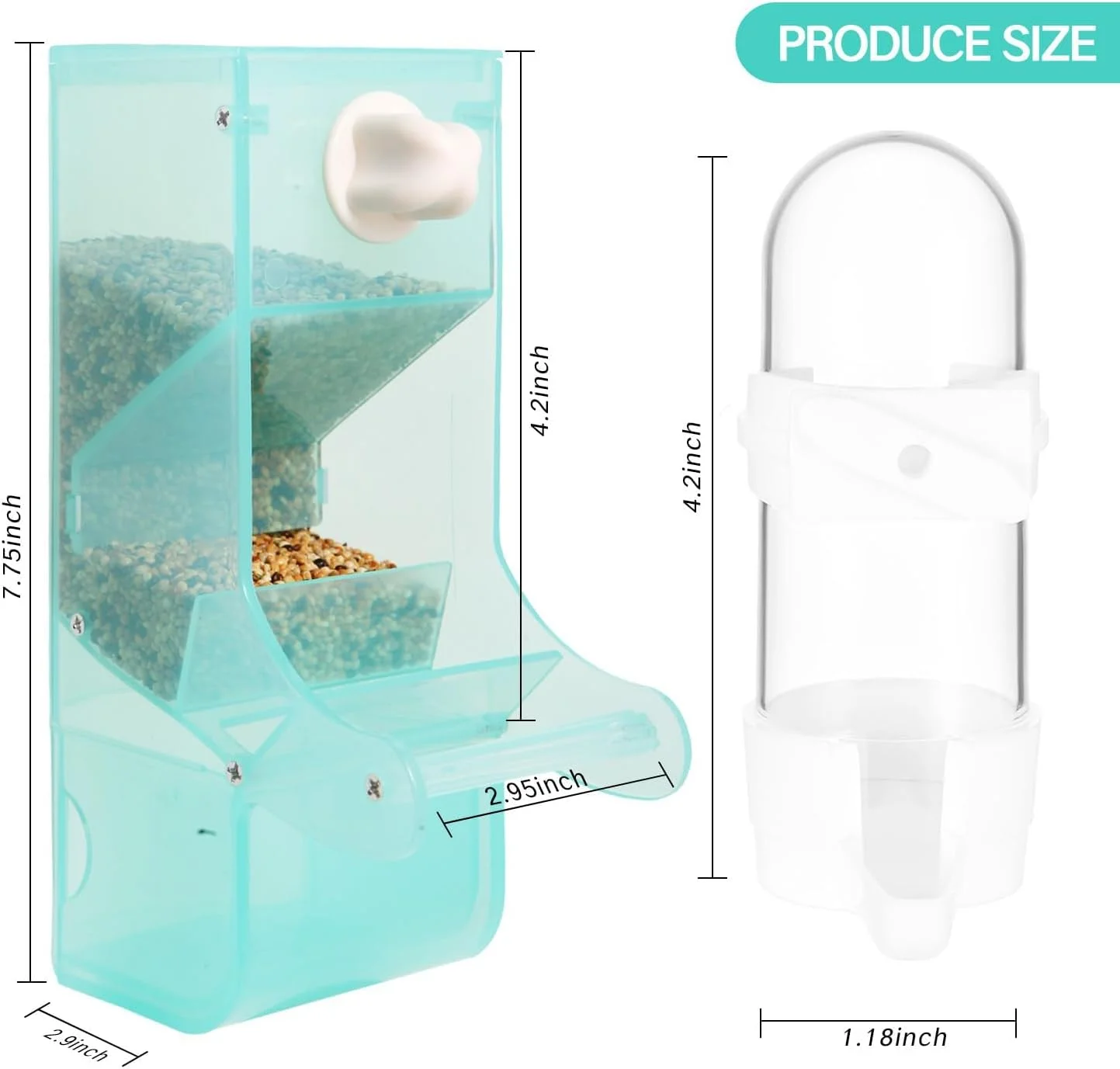 KASTWAVE ست 2 عددی آبخوری و دانخوری پرنده برای قفس، دانخوری اتوماتیک بدون کثیف کاری، لوازم جانبی قفس پرنده عروس هلندی، سبز
